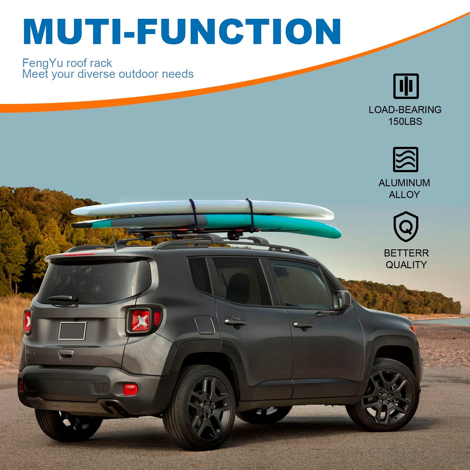 Fengyu Roof Rack Cross Bars Compatible With Jeep Renegade 2015-2024, Aluminum Roof Rails Crossbars Rooftop Luggage Rack Cargo Sk