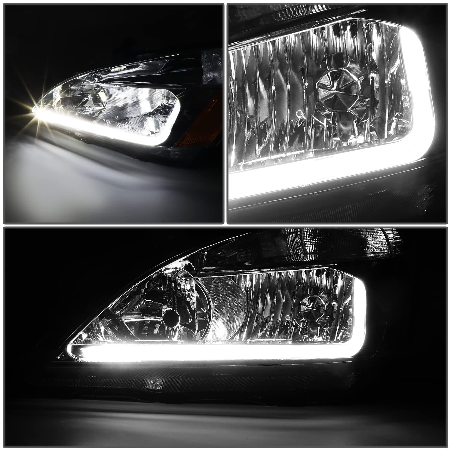 Dna Motoring Pair Headlight Assembly Compatible With 03-07 Honda Accord, Black Housing Clear Corner,Hl-Lb-Ha03-Bk-Cl1