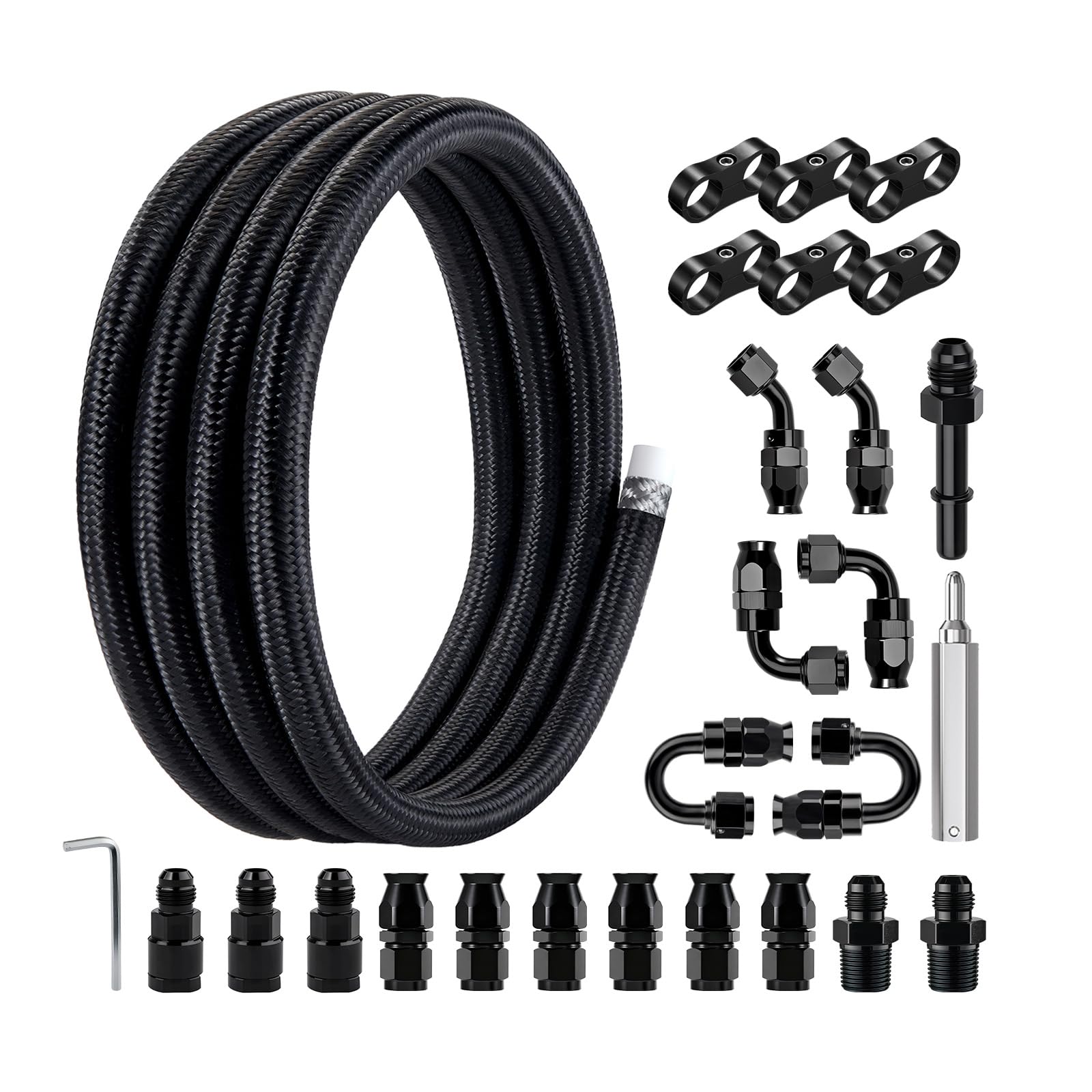 EVIL ENERGY 6AN PTFE Fuel Line Kit,E85 Nylon Braided Fuel Hose 10FT PTFE LS Swap EFI Fuel Line Fitting Kit AN6