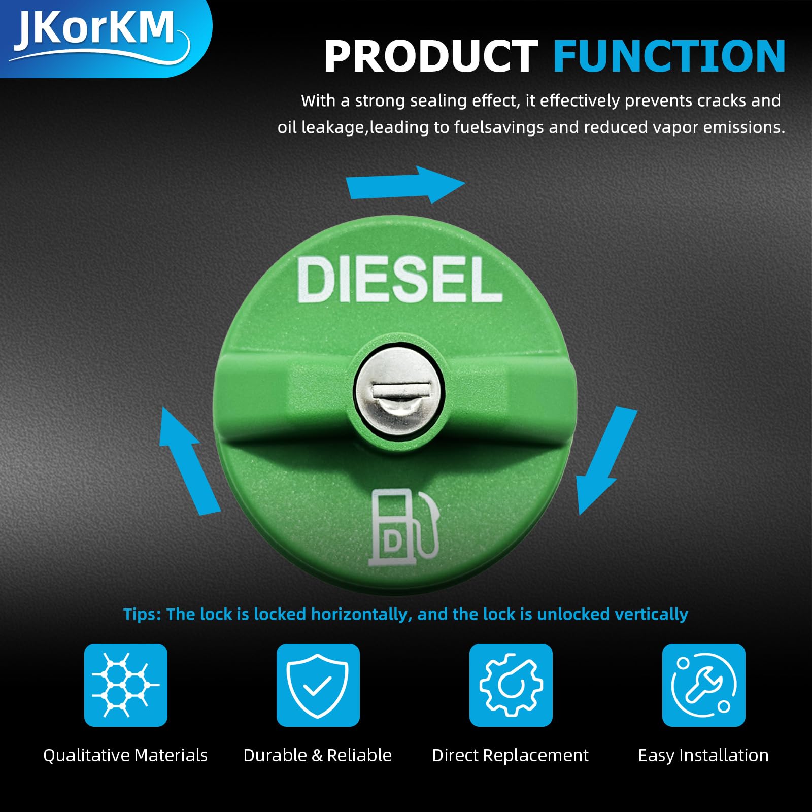 Jkorkm 10591D Locking Fuel Gas Cap, Diesel Truck Fuel Tank Cap Fit For Chevy Silverado Express C3500 K3500, Dodge Ram 3500 W350