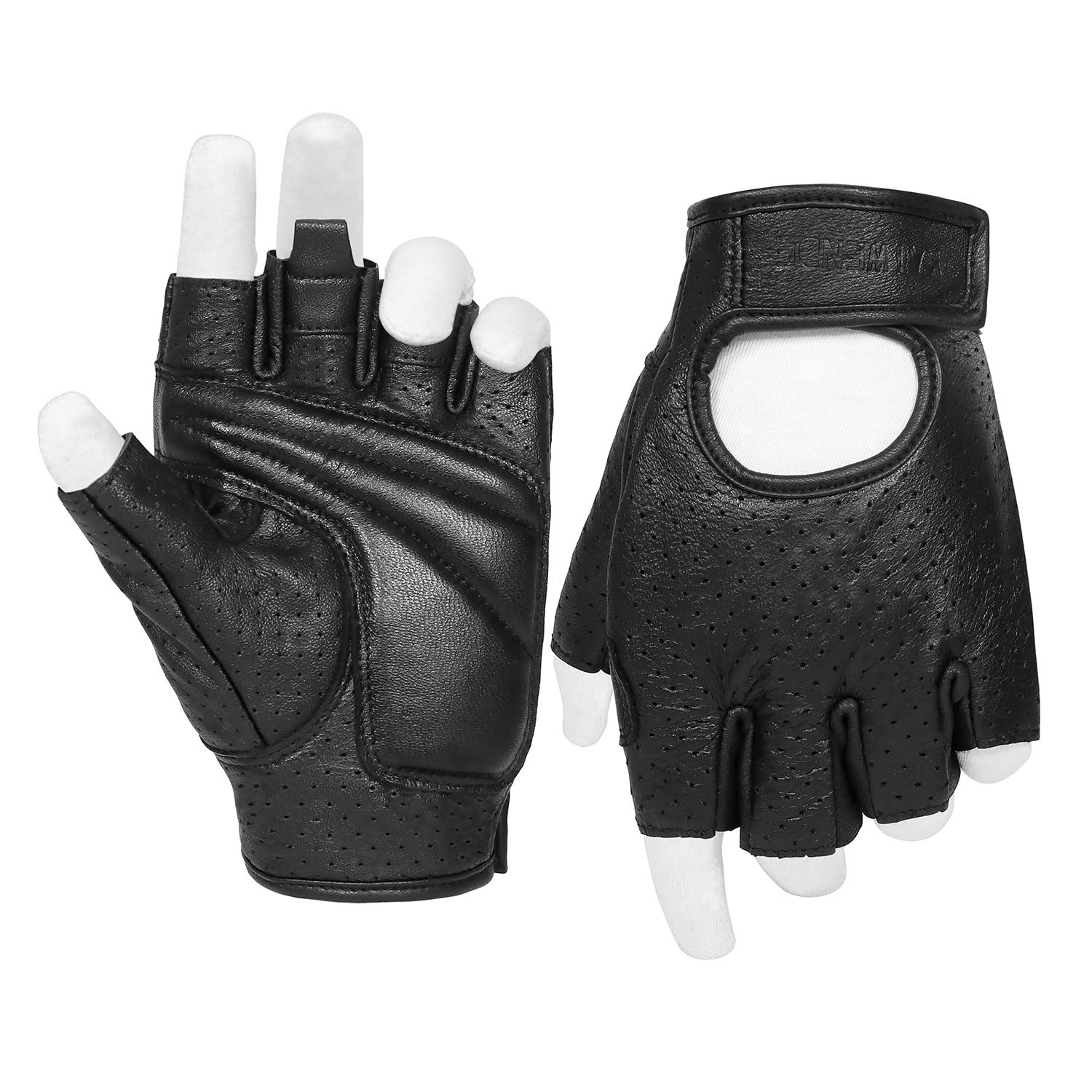 Kaiwende Half Finger Men'S Motorcycle Gloves Gel Padded Fingerless Leather Motorbike Gloves (Black, X-Large)