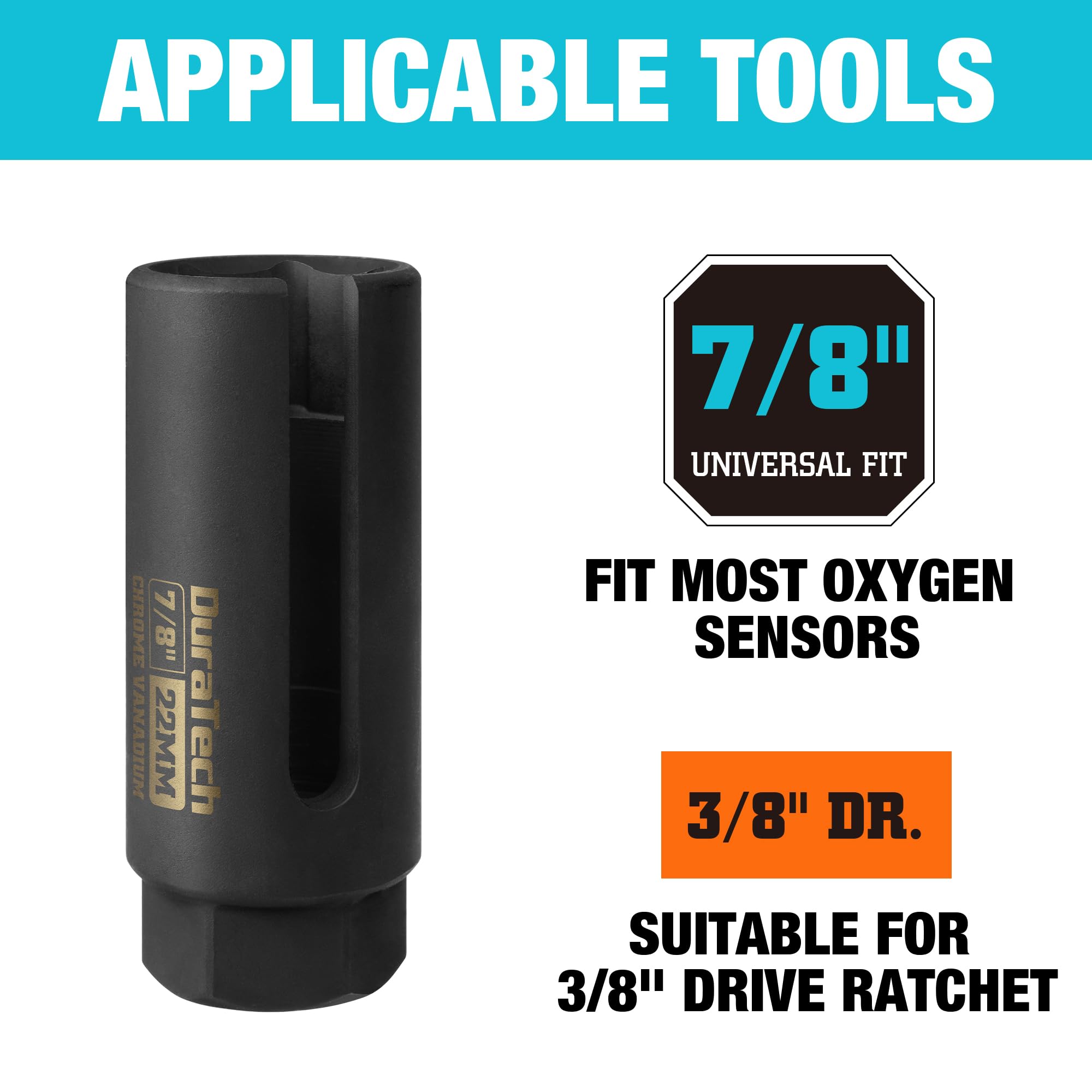 Duratech O2 Oxygen Sensor Socket 3/8'' Drive X 7/8''(22Mm), Oxygen Sensor Remover Tool Chrome-Vanadium Steel With Side Wire Gate