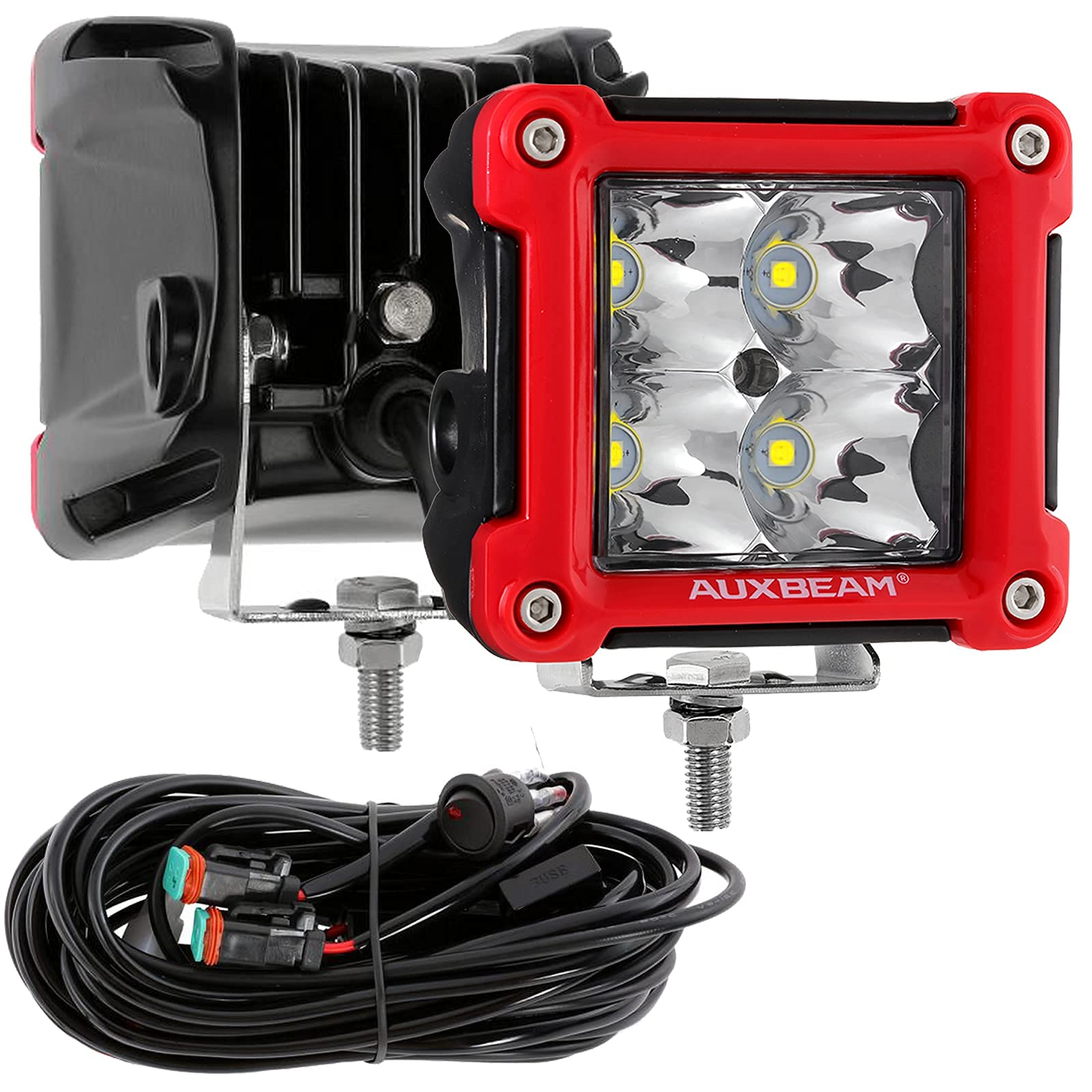 Auxbeam Fa Series Red Housing Led Pods, 3 Inch 40W Spot Beam Light Bar, Ditch Off-Road Cube Lights Bumper A-Pillar Hood Mount, W