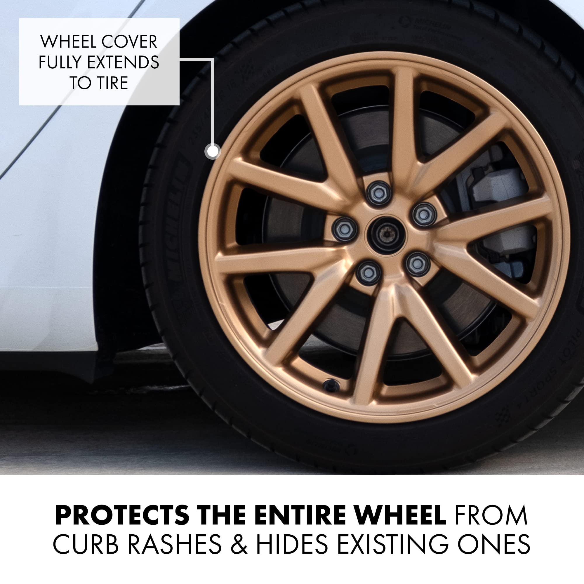 Mayde 18-Inch Hub Caps Fits 2017-2022 Tesla Model 3, Replacement Wheel Covers (Set Of 4,) (Metallic Gold)