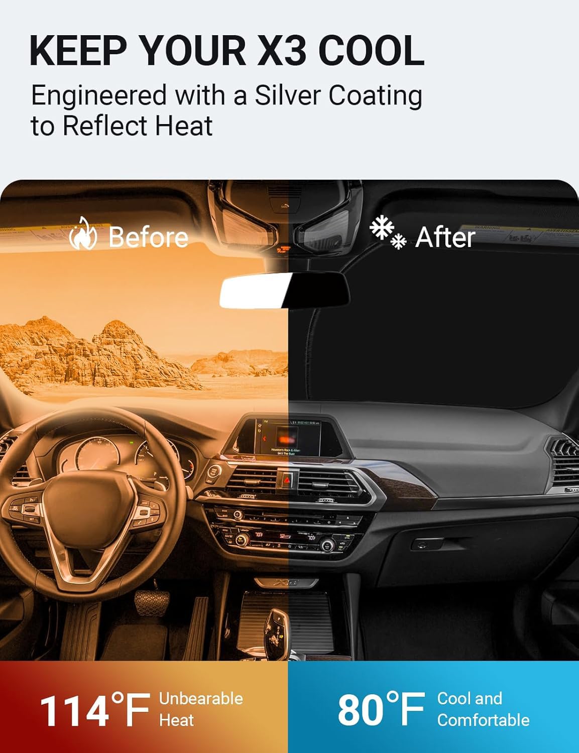 Proadsy 2025 Upgrade Windshield Sun Shade Custom Fit 2018-2024 2025 Bmw X3 Base, Xdrive28I, Xdrive35I, M Sport Suv 4-Layer Folda