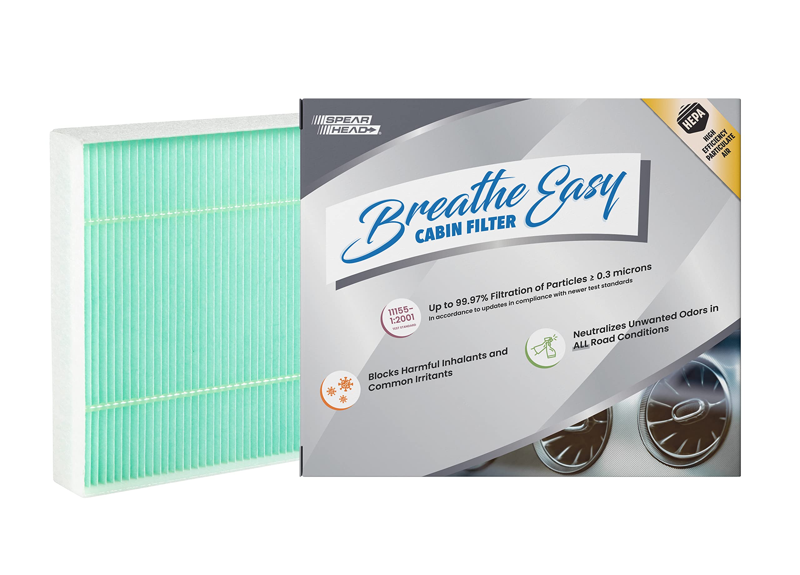 Spearhead Hepa Breathe Easy Cabin Filter, Up To 99.97% Filtration Of 0.3 Micron Particles W/No Airflow Reduction (Be-151H)