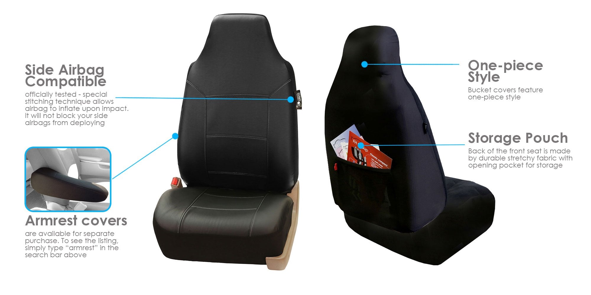 FH Group Car Seat Covers Full Set Royal Seat Cover-Universal Fit BLACK, Automotive Seat Covers, 1-Piece Front Seat Covers, Airba