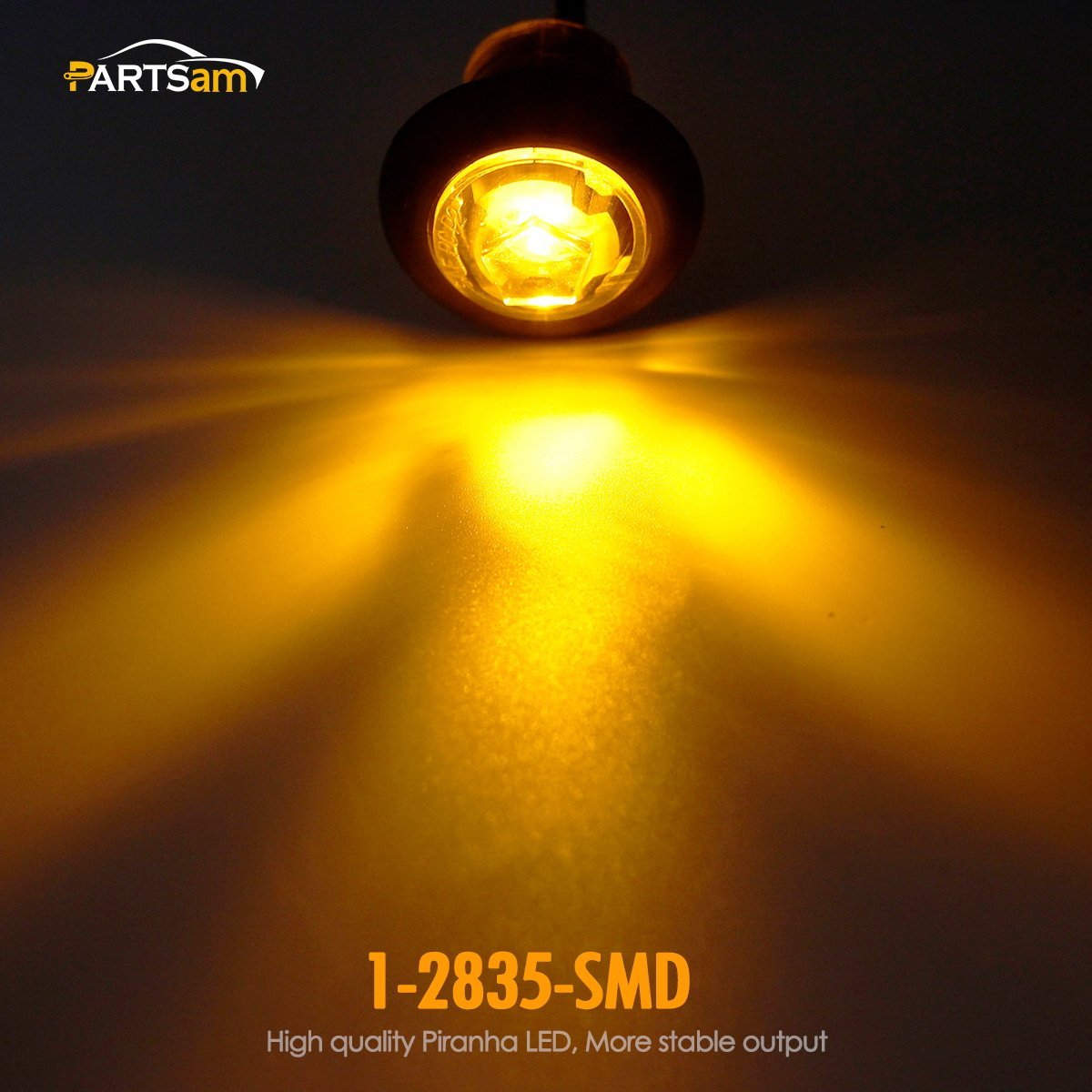 Partsam 10X Amber 3/4'' Round Bullet Trailer Amber Led Side Marker Clearance/Grill Lights Kit Grommets Clear Lens W/Plug Connect