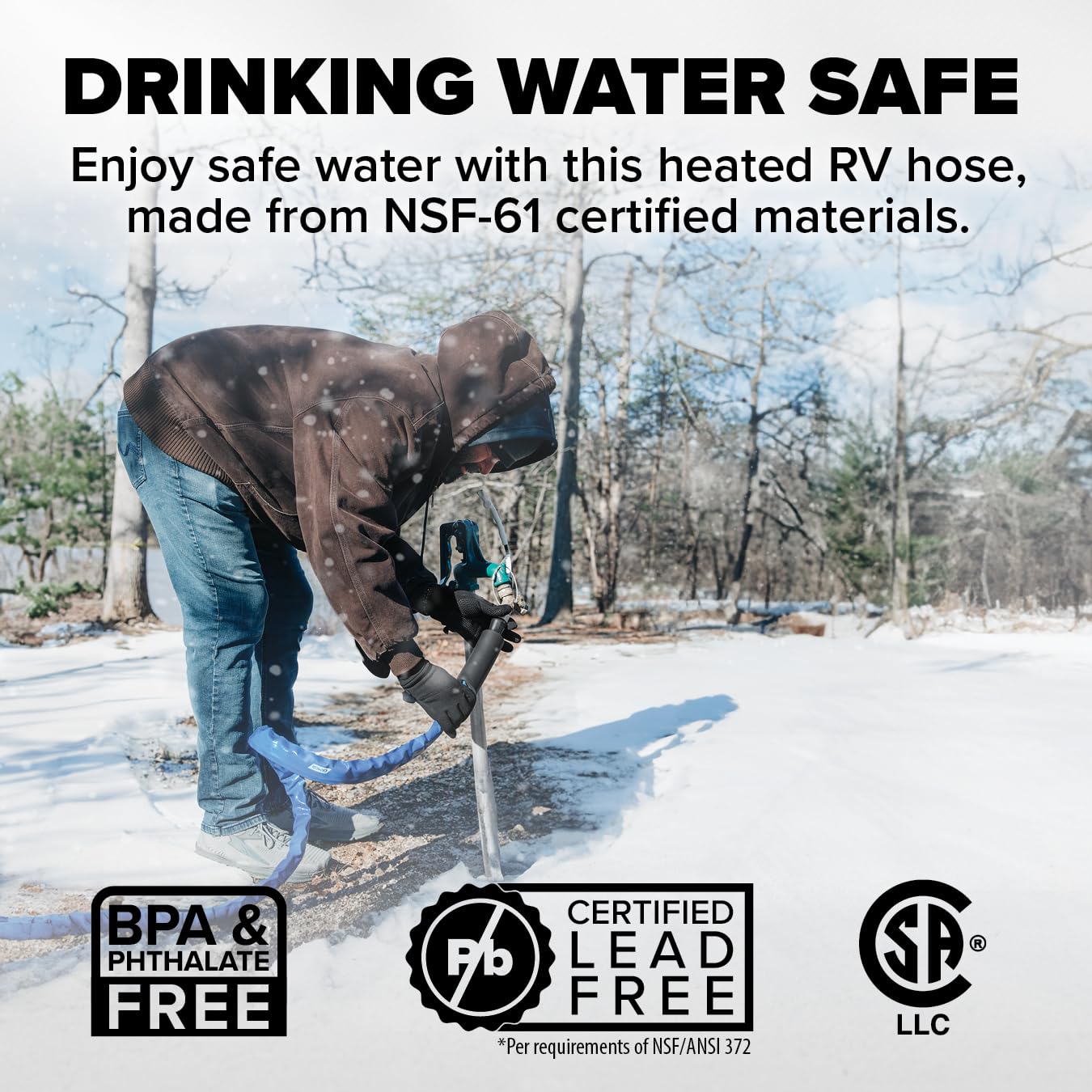 Camco 50' Heated Water Hose for RV — Prevents Freezing Down to -20° — Certified For Drinking Water & Lead-Free — Great for Campers, Livestock, Agriculture, Kennels, etc. — 5/8&quot; ID(22912-A)