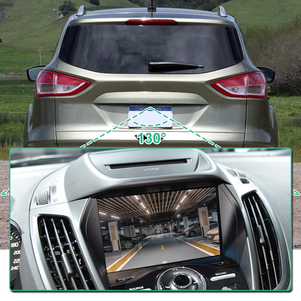 Ej5Z-19G490-A Rear View Backup Reverse Camera Compatible With Ford Escape 2014-2016, Greenyi Safety Parking Assist Camera, Oe Nu