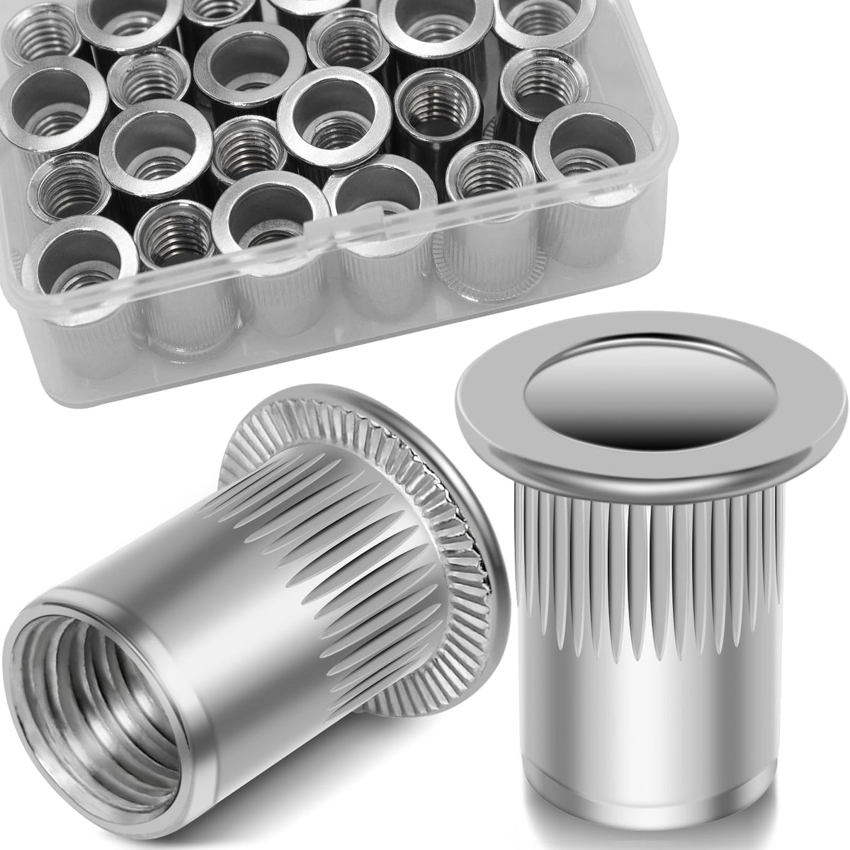 Vifmy 3/8''-16 Unc Rivet Nut, 28Pcs 304 Stainless Steel Flat Head Rivnut Threaded Insert Nutsert