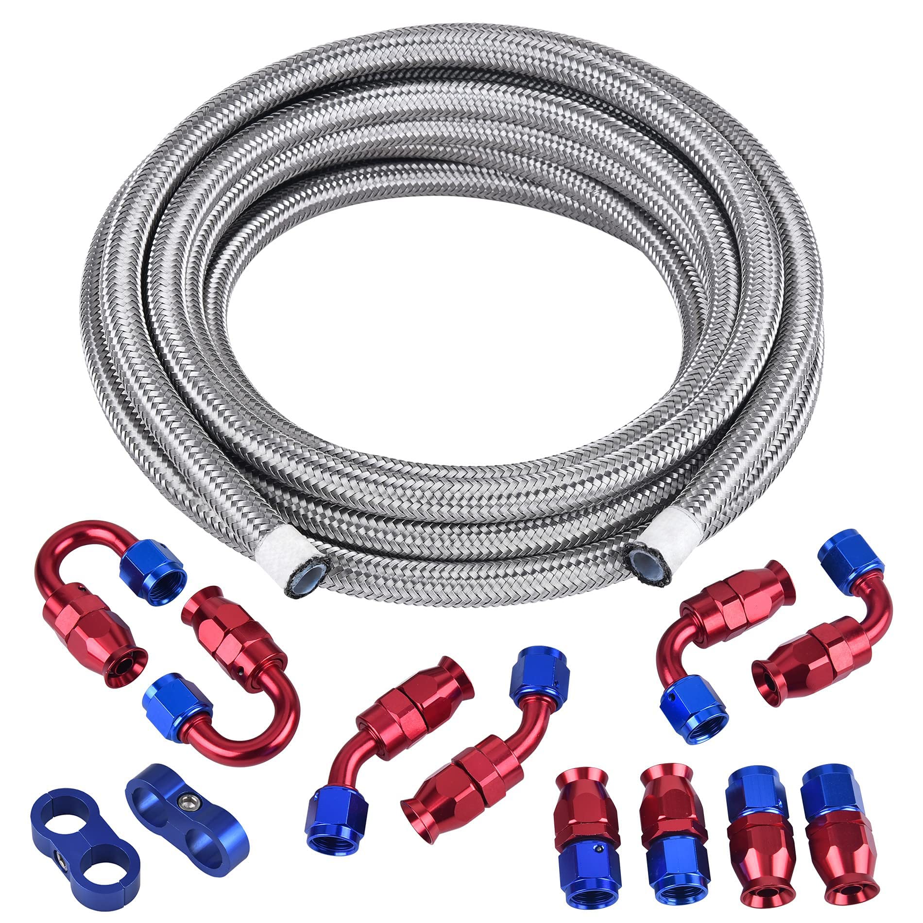 Evil Energy 8An Ptfe Fuel Line Kit,E85 Stainless Steel Braided Fuel Hose 20Ft(0.394Inch Id)