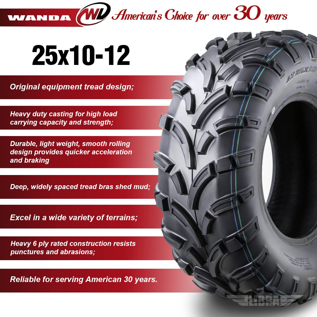 Wanda Set Of 2 New Atv/Utv Tires 25X10-12 /6Pr P373 High Load Tires...