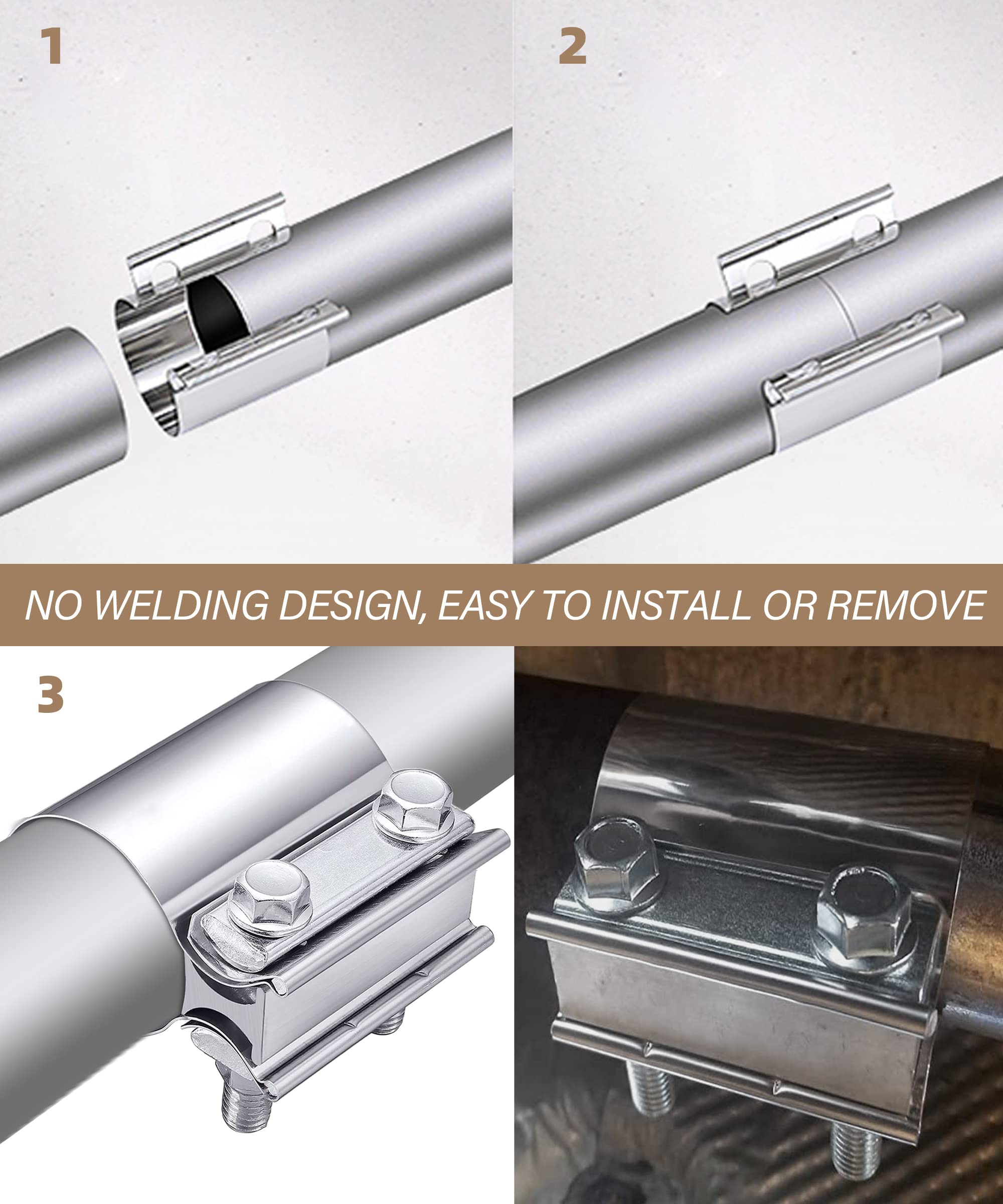 AOCISKA 2 Packs Exhaust Clamp,2.0    2.25    2.5    3.0    Stainless Steel Joint Exhaust Pipe Muffler Clamp Band Butt Joint Band