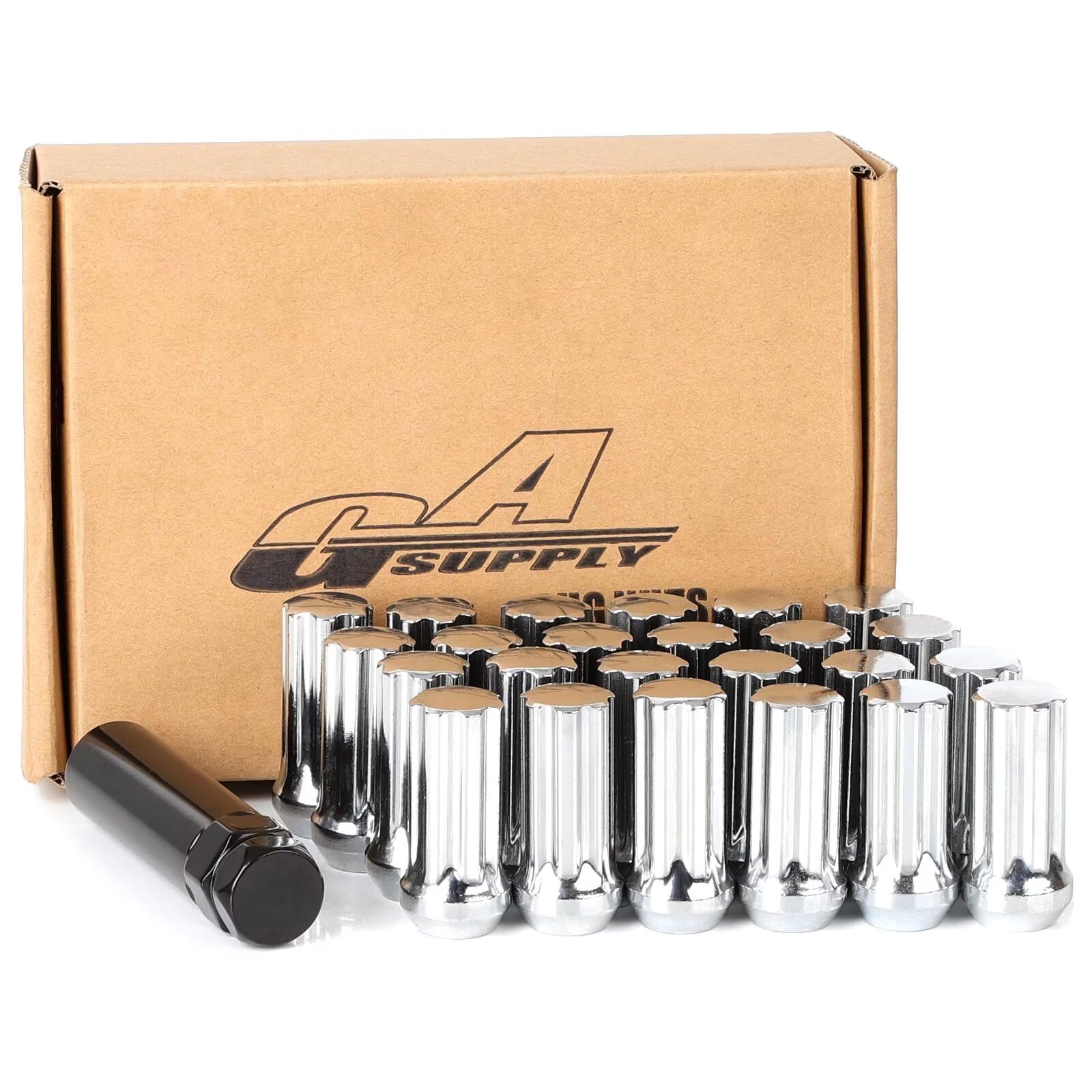 Gasupply 14X2 Chrome Lug Nuts, M14X2 Chrome Closed End 7 Spline Drive Tuner Acorn Lug Nuts For Aftermarket Wheels, 2 Inch 50Mm T