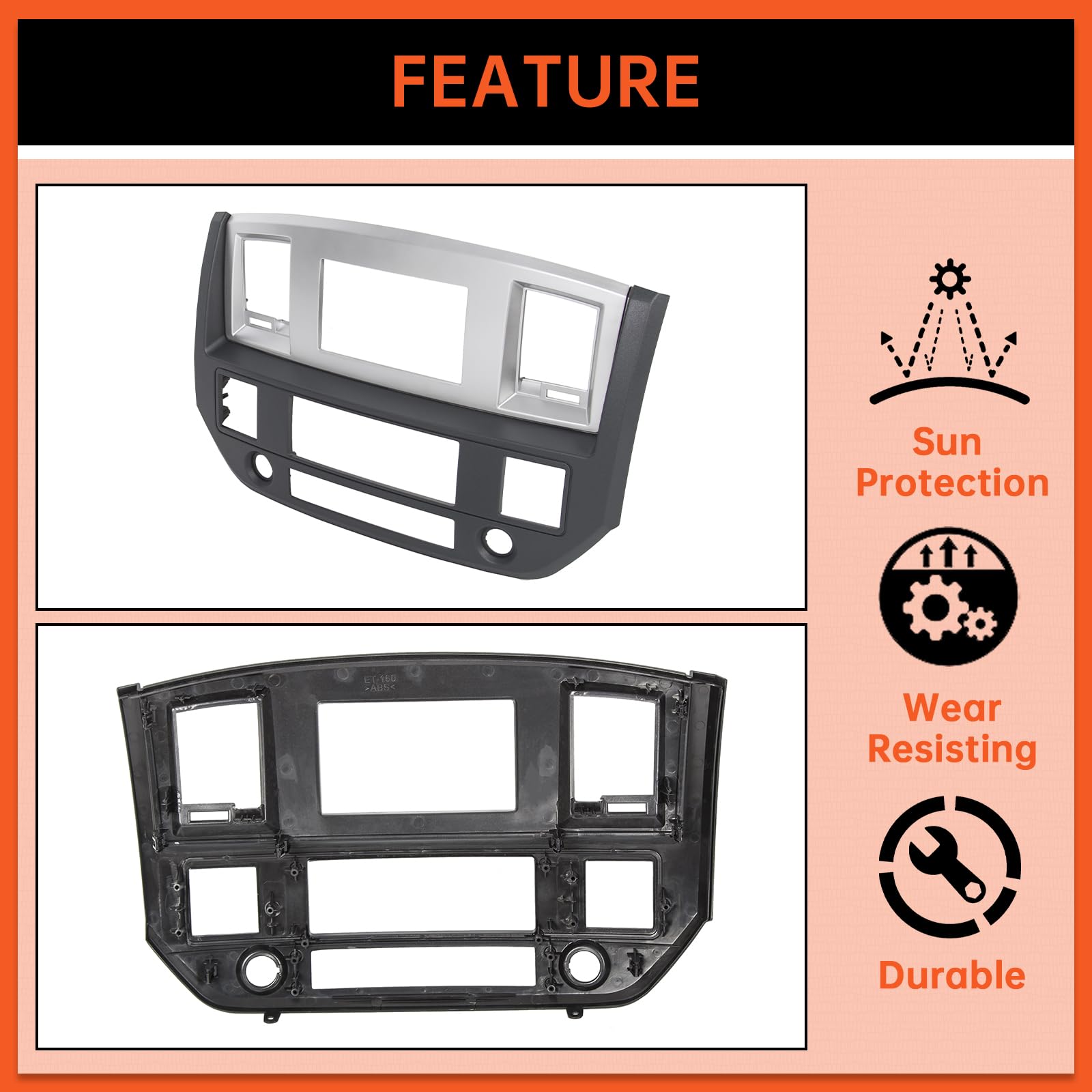 Ecotric Stereo Radio Double Din Dash Install Bezel Kit Compatible With 2006-2009 Dodge Ram Truck Silver Slate Gray Replacement For Gnt56215007
