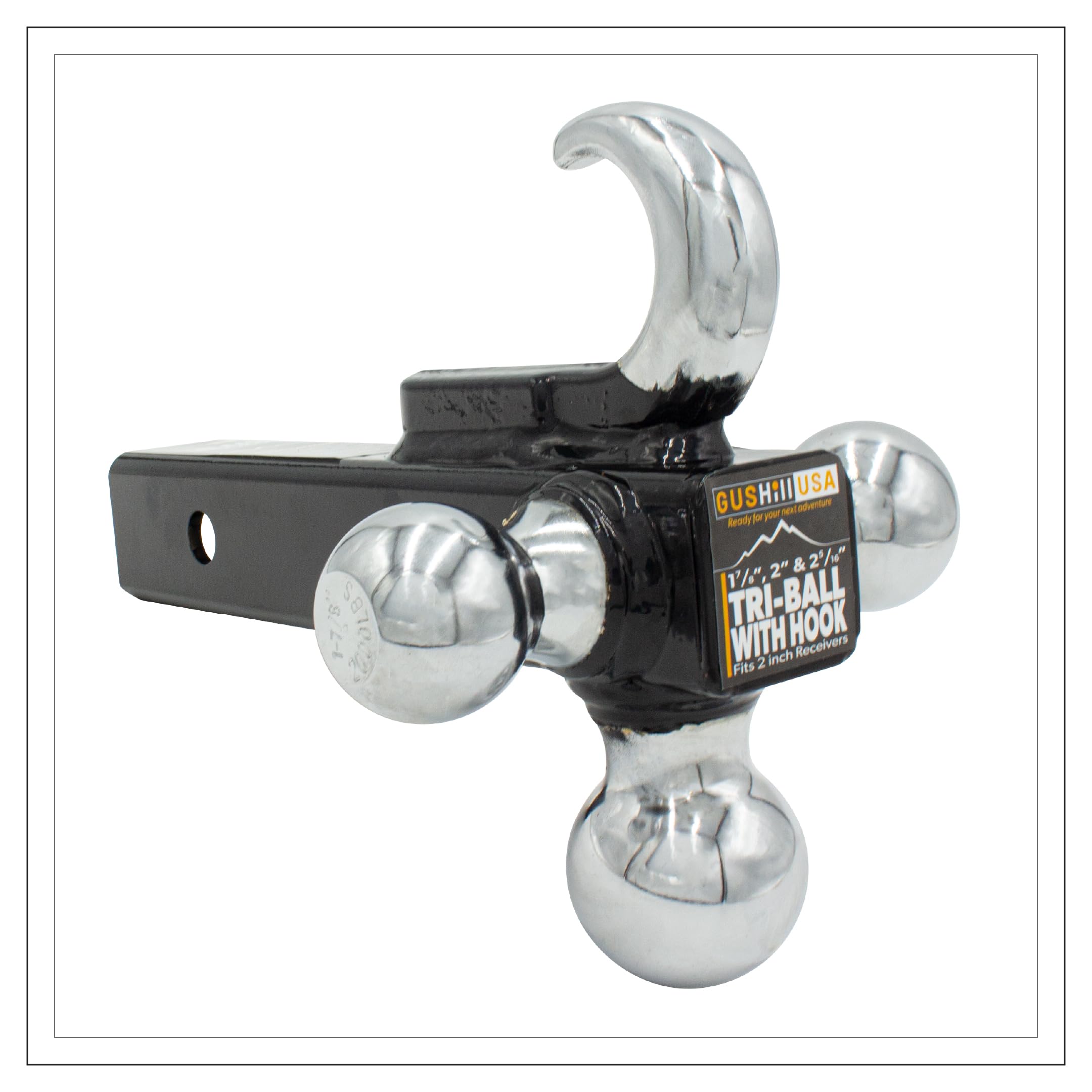 GusHill USA GH 45675 Trailer Hitch Tri-Ball Mount with Hook, Fits 2 Receivers