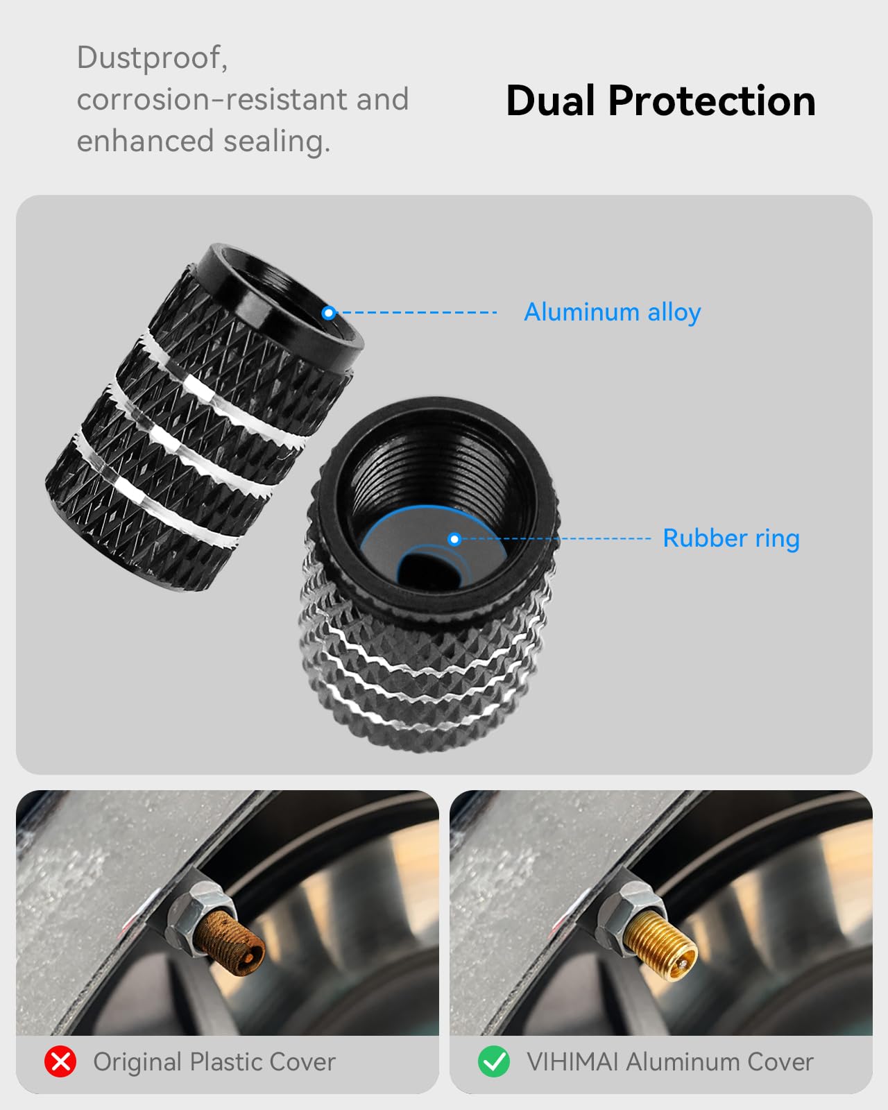 Vihimai 4Pcs Tire Caps, Aluminum Alloy Valve Stem Cap Decorative Accessory Compatible For Model Y X S 3 (Black)