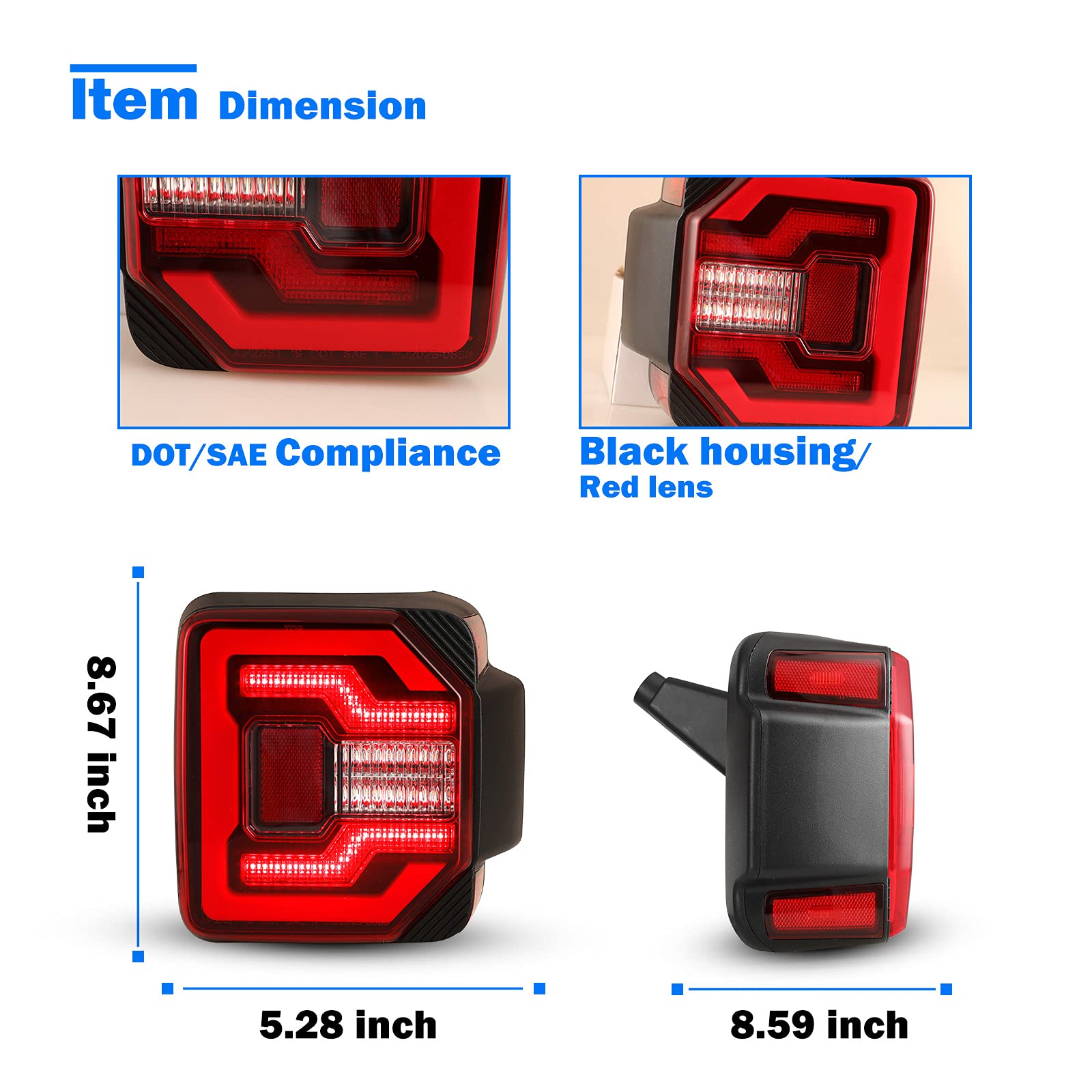 Wolfstorm Led Tail Lights Fit For 2018 2019 2020 2021 2022 2023 Jeep Wrangler Jl/Jlu With Dynamic Running Turn Lights Design, 2018-2023 Jeep Wrangler Jl/Jlu Led Tail Light Assembly(Red Lens)