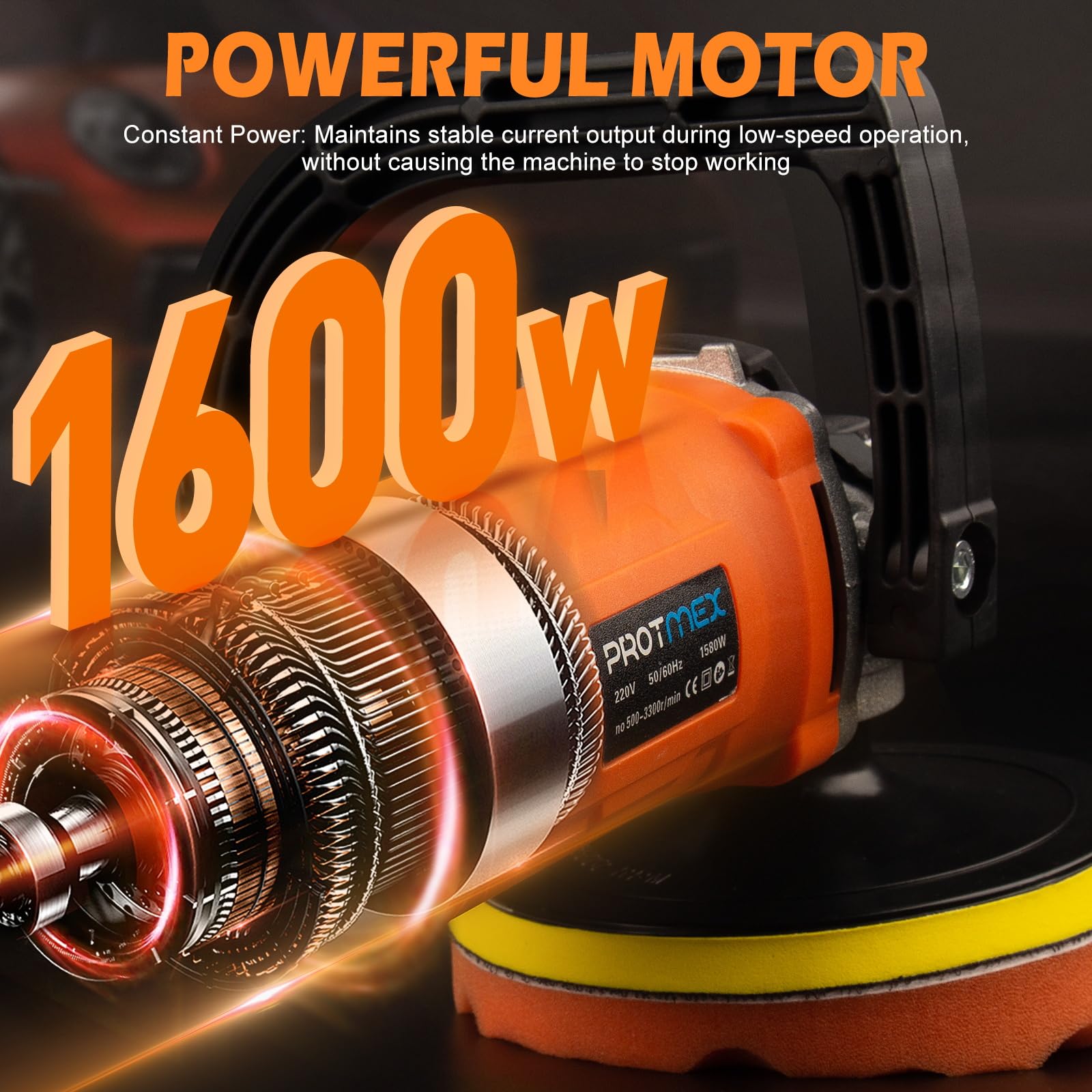 Buffer Polisher,1600W 7 Inch/6 Inch Rotary Buffer Polisher Waxer, 8 Variable Speeds 500-3500 Rpm,Car Buffers And Polishers Kit,