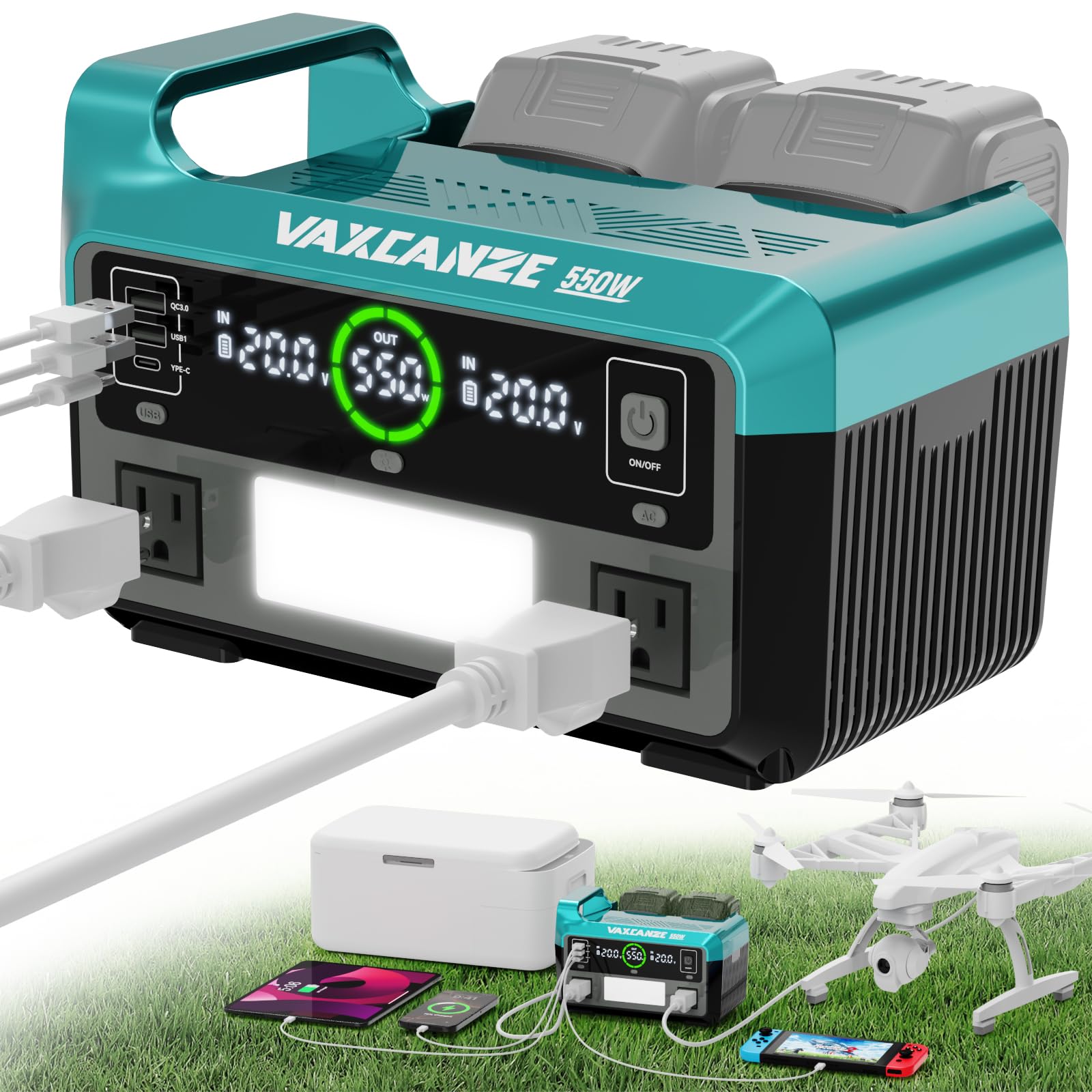 550W Power Inverter for Makita, DC 20V to AC 110V Pure Sine Wave, Portable Power Station with 2 USB Ports & 1 AC Outlet & 1 Type
