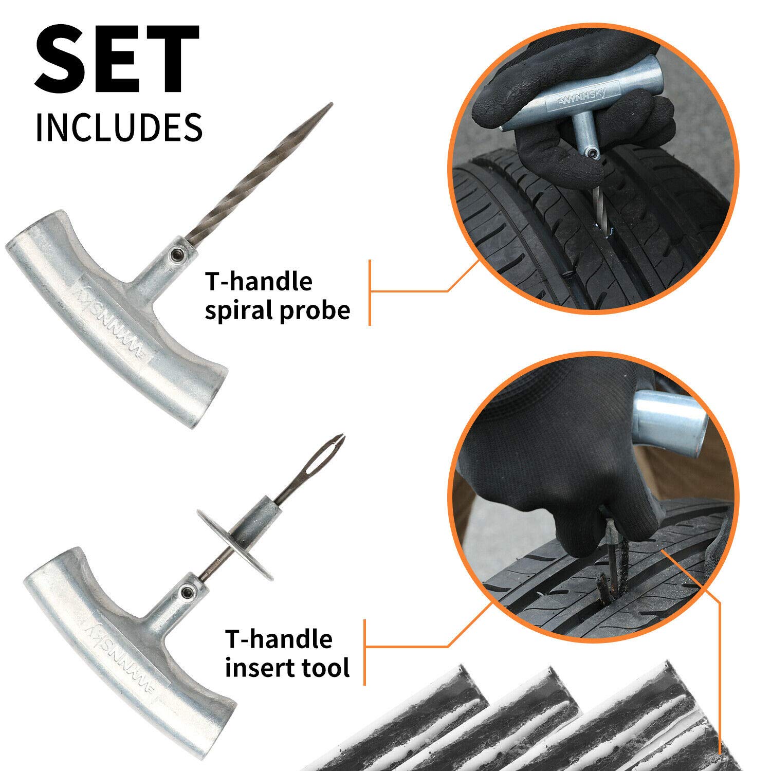 Wynnsky Heavy Duty Tire Repair Tools Kit - 54 Pcs Flat Tire Plug Kit For Motorcycle, Atv, Jeep, Truck, Tractor