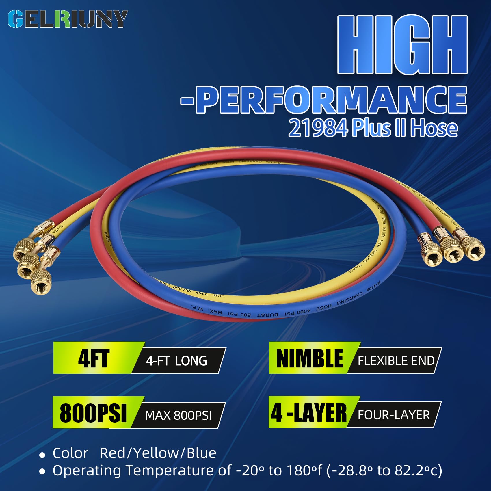 Upgrade 21984 Plus II 1/4 Refrigerant Charging Hose, with R134a Quick Coupler Adapters, HVAC Hoses, 48(4Ft), Standard 1/4