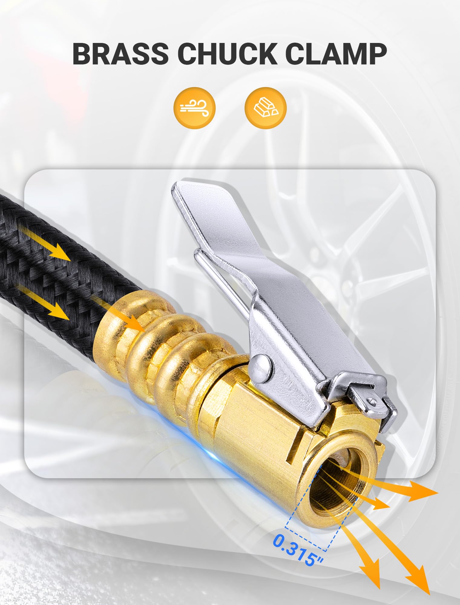 12'' Tire Inflator Extension Tube, Tire Pump Chuck Hose Adapter W/Presta Valve For Air Compressor Quick-Inflation, Clip On Air C