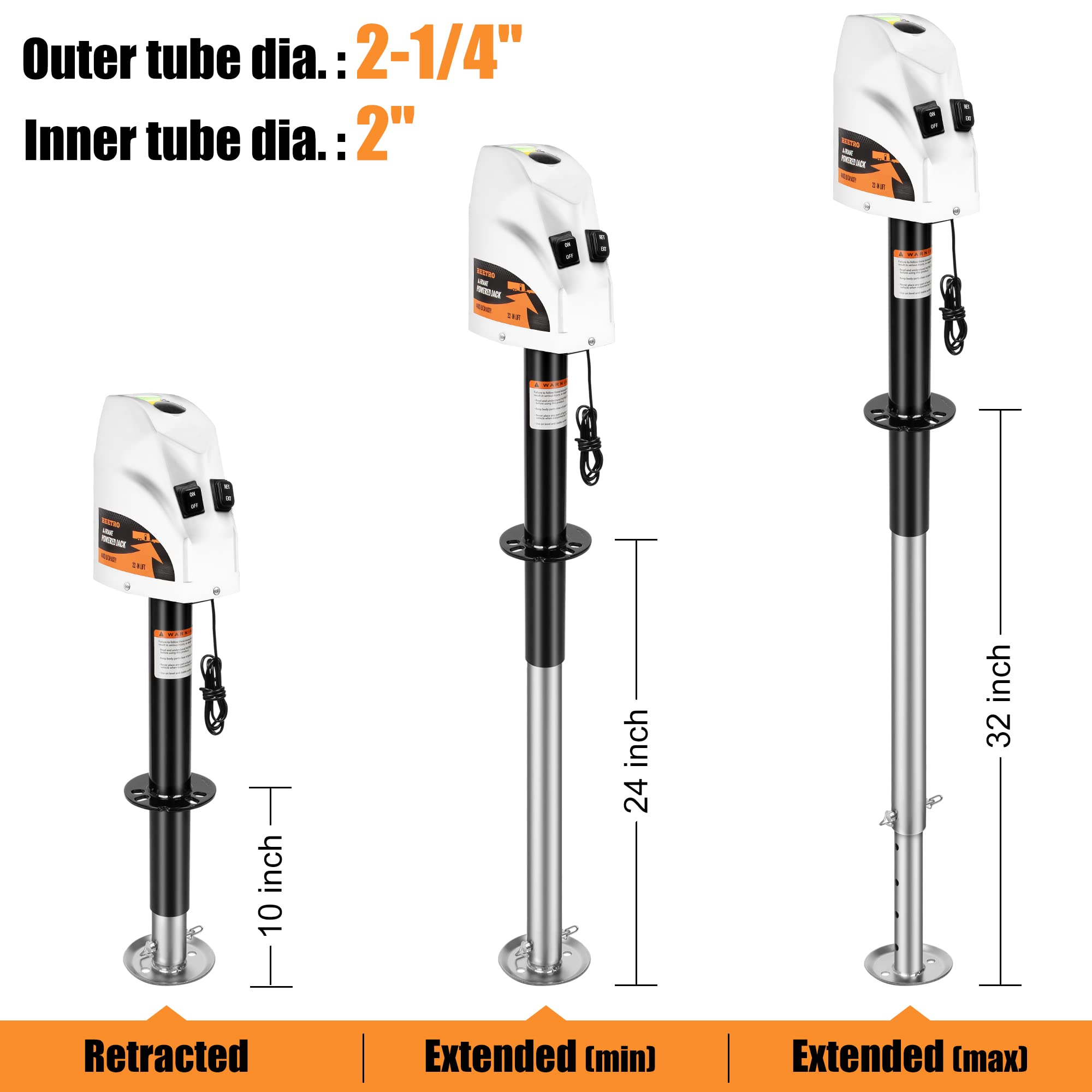 Beetro 4000 Lbs Power Tongue Jack, Heavy Duty Electric Trailer Jack For Travel And Camper, 22" Lift, 12V Dc, White