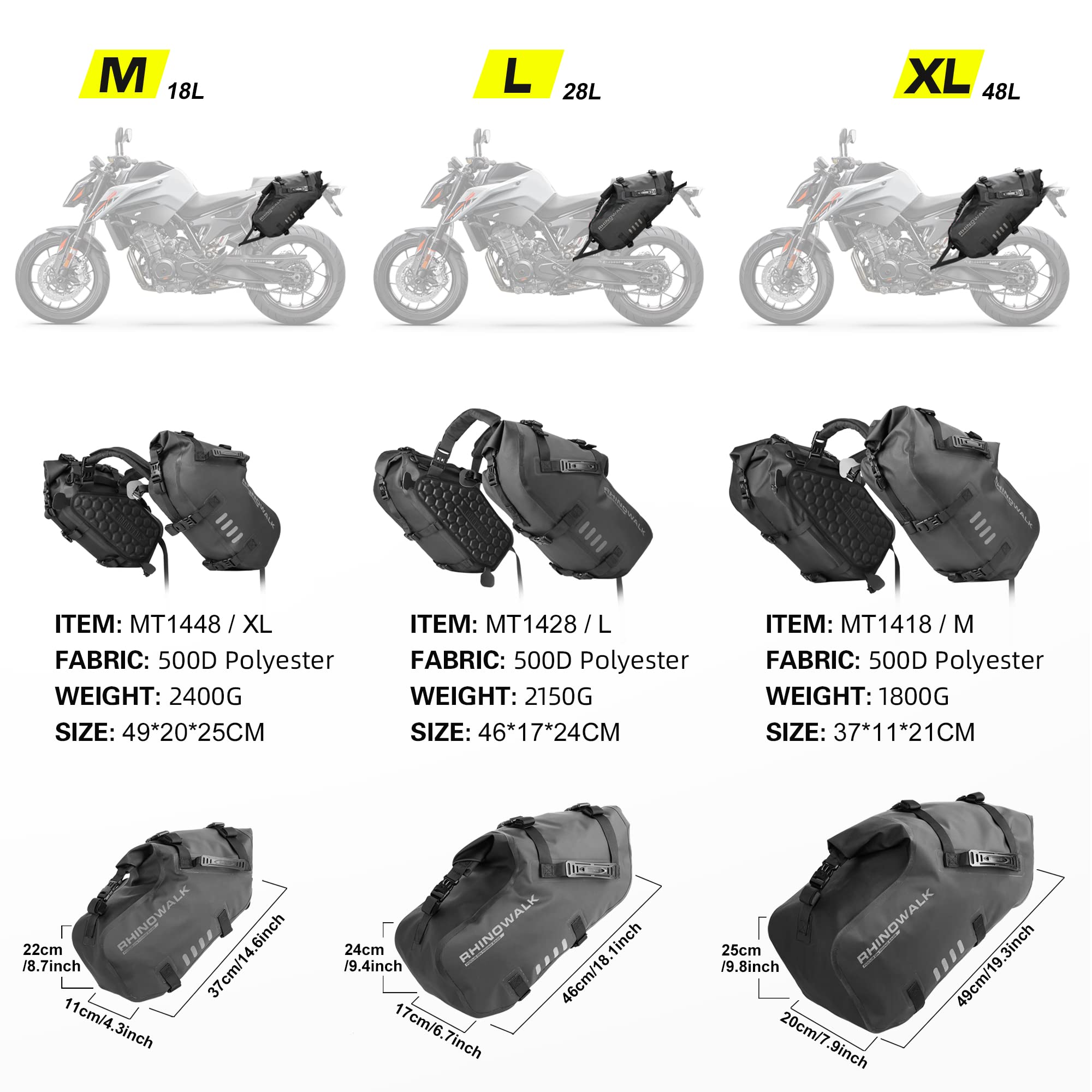 Rhinowalk Motorcycle Saddle Bags, Waterproof Anti-Vibration Motor Side Bags, Shoulder Bag 18L(9L*2), For Most Adventure And Sport Motorcycle Racks, 1 Pair