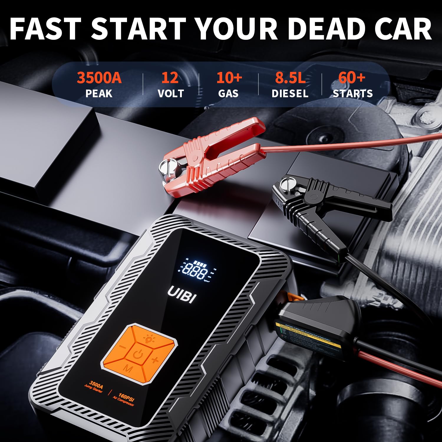 Uibi X7 Jump Starter With Air Compressor 160Psi, 3500A Car Battery Jumper Starter Pd45W Fast Charge, 24000Mah Portable Tire Infl