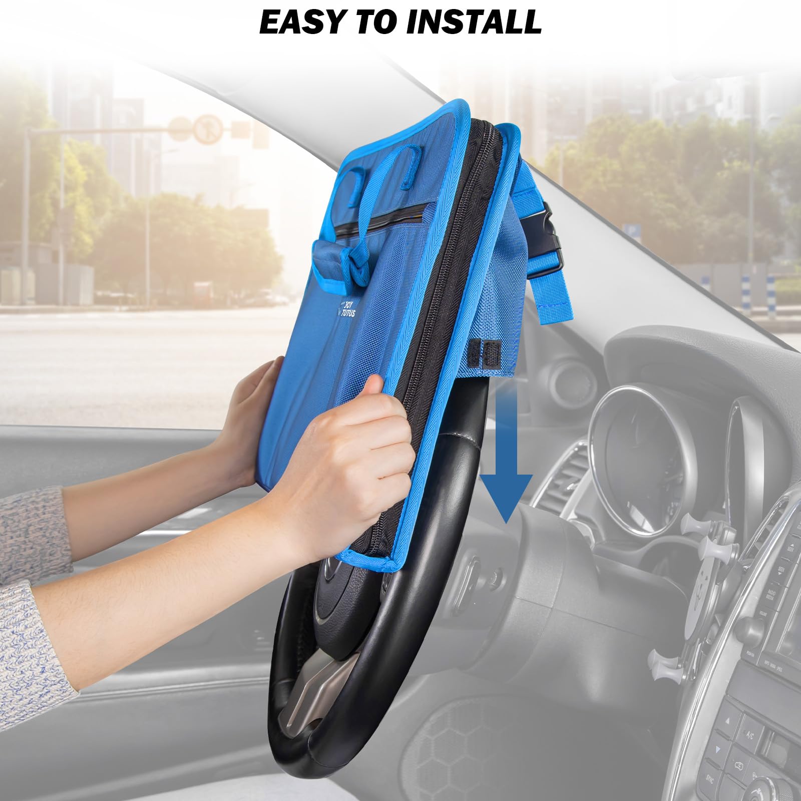 Joytutus 3 In 1 Steering Wheel Eating Tray (Blue 16.34''*11.8''), Car Back Seat Laptop Desk, Multifunctional Car Office Bag, Car