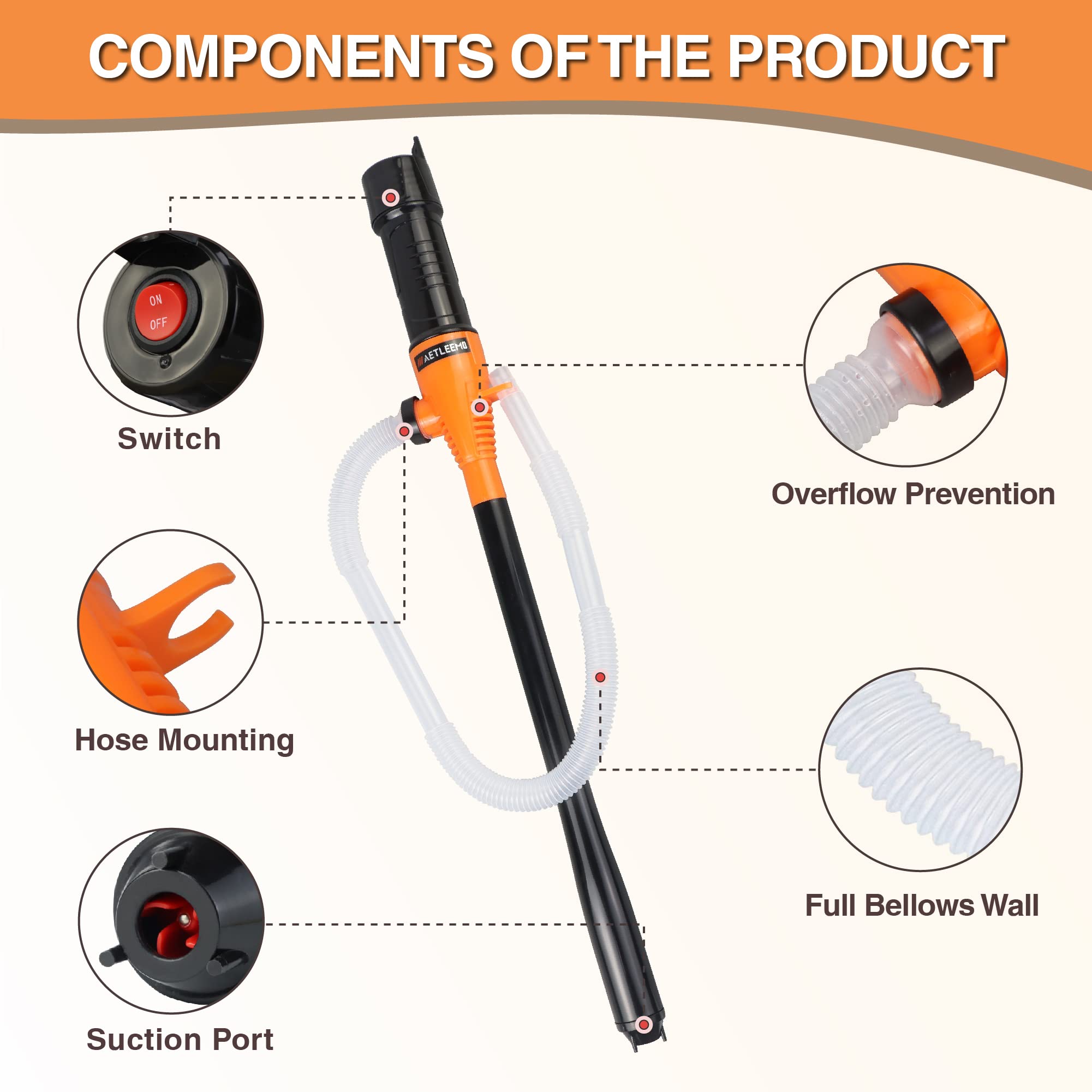 Aetleemo Portable Power Battery Pump, Battery Operated Liquid Transfer Pump, 2.2 Gallons Per Min, For Gasoline Diesel Fuel