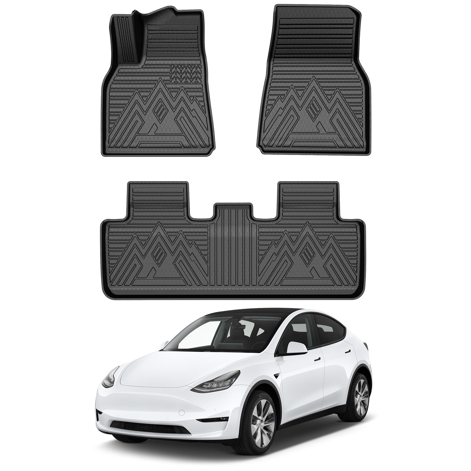 Mixsuper Custom Fit Floor Mats for Tesla Model Y 2020-2024 All Weather Floor Liners Front and Rear Row Set Black