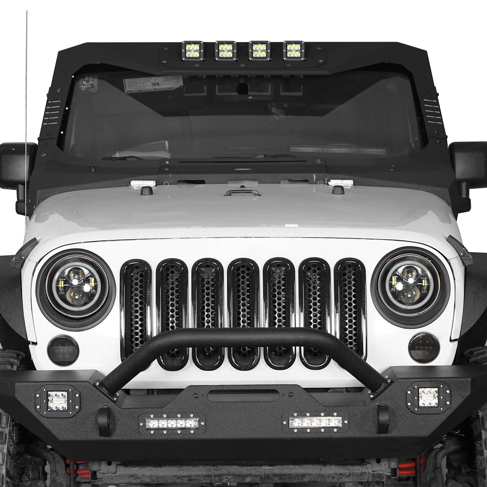 Hooke Road Matte Black Headlight Bezels Headlight Cover Trim For 2007-2015 Jeep Wrangler Jk & Wrangler Unlimited