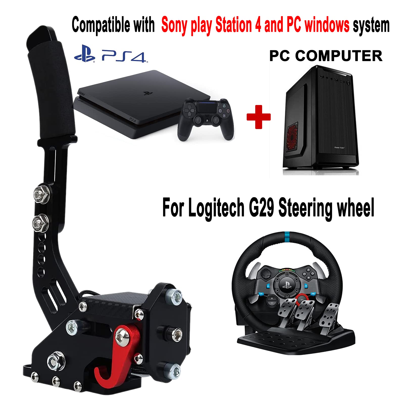 Obokidly Upgrade 2-In-1 Usb Handbrake Support G29 Compatible With Ps4/Ps5 + Pc For Simracing Game Sim Rig With Clamp (Black)