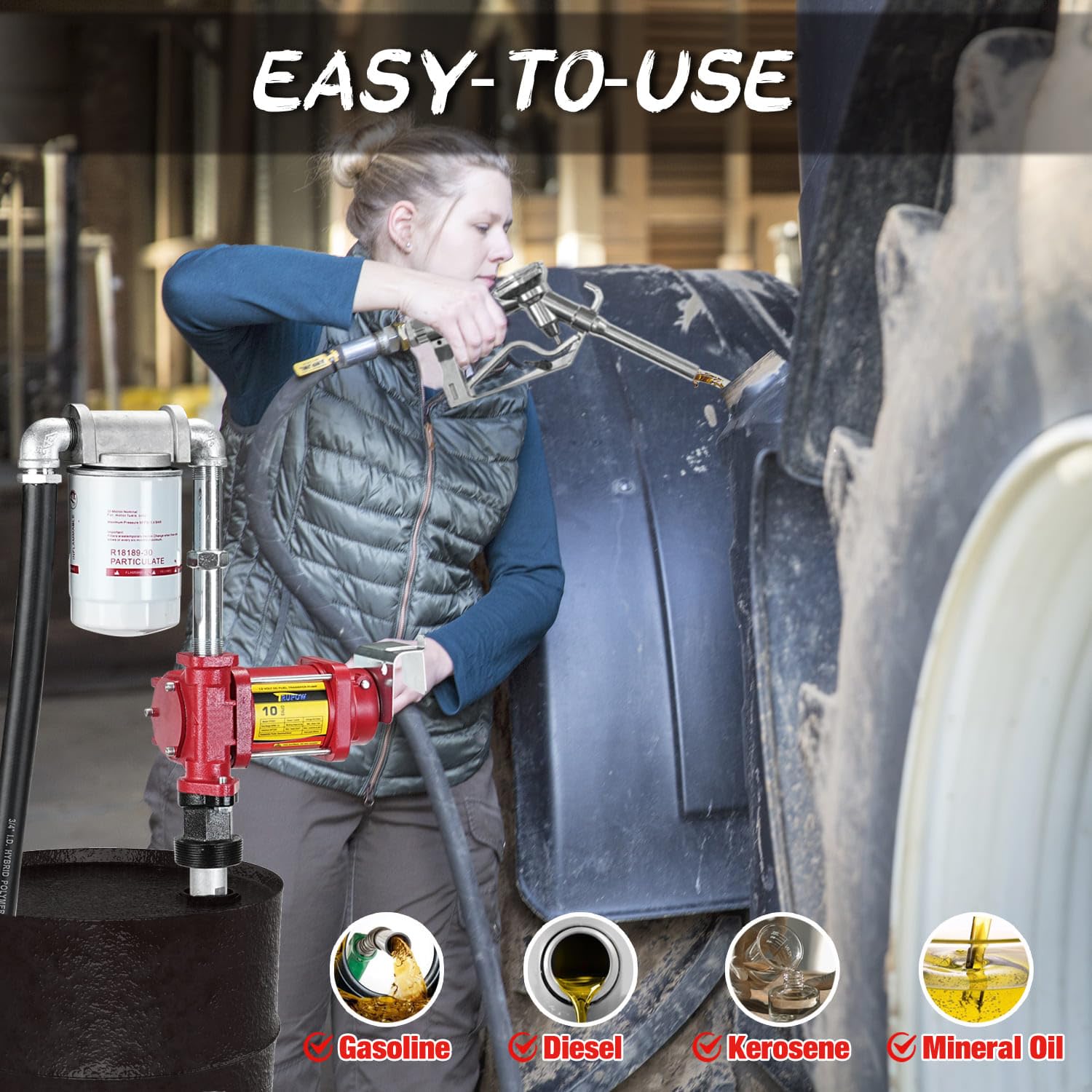 Trupow 12V Dc 10Gpm Self-Priming Gasoline Diesel Oil Fuel Transfer Explosion-Proof Pump Kit With With Particulate Filter And Noz