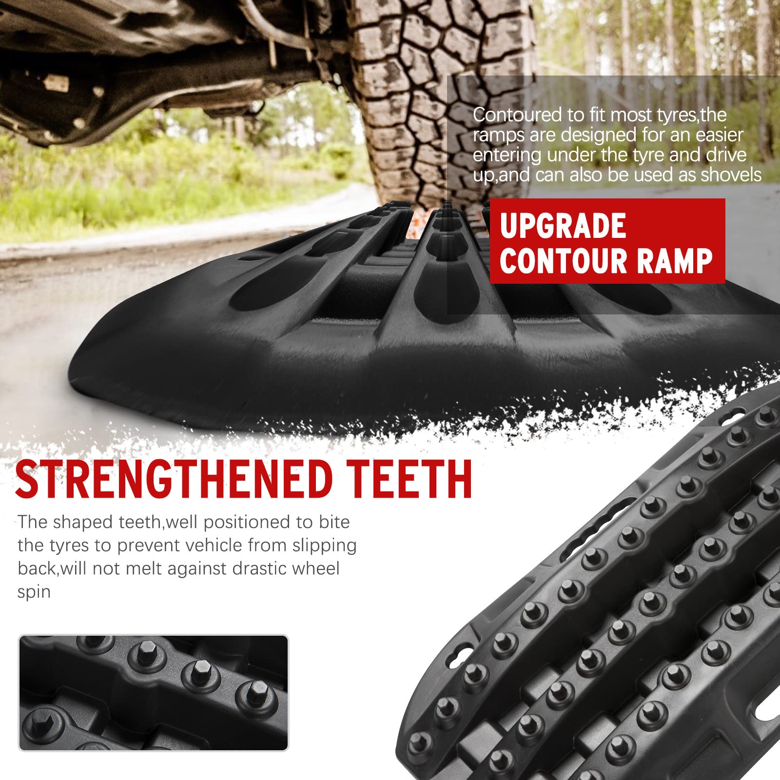 BUNKER INDUST Off Road Traction Boards - 2 Pcs Recovery Track Mats for 4WD, Black, Nylon, Model RTK3-BLK-FRD