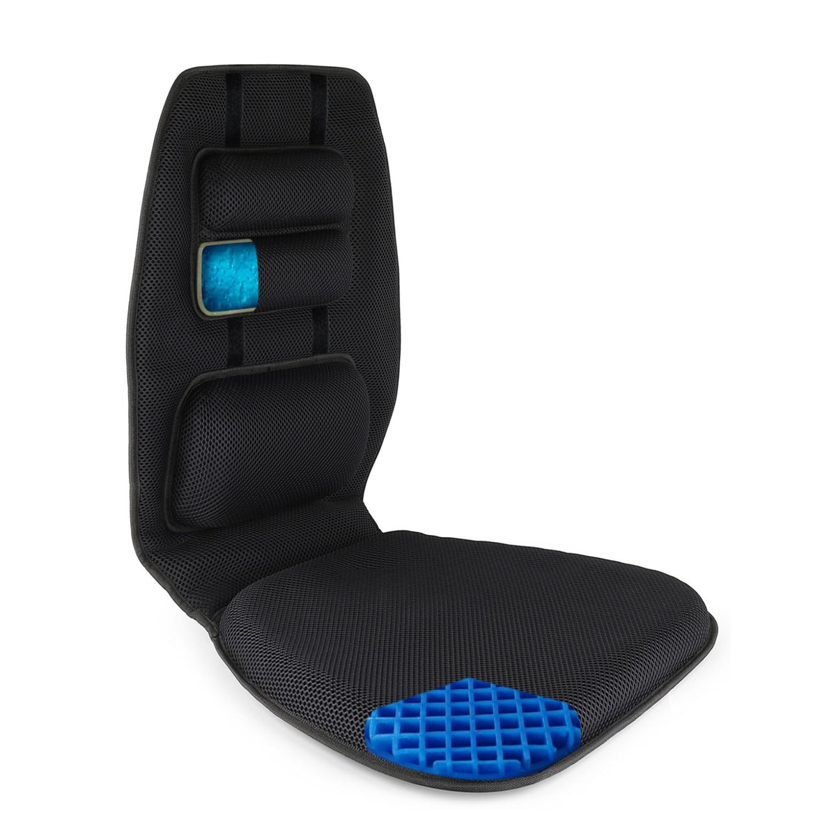 FOMI Gel Seat Cushion and Adjustable Back Support | Lumbar Pillow Flexible Placement for Upper Lower Thoracic, Coccyx, Pressure 