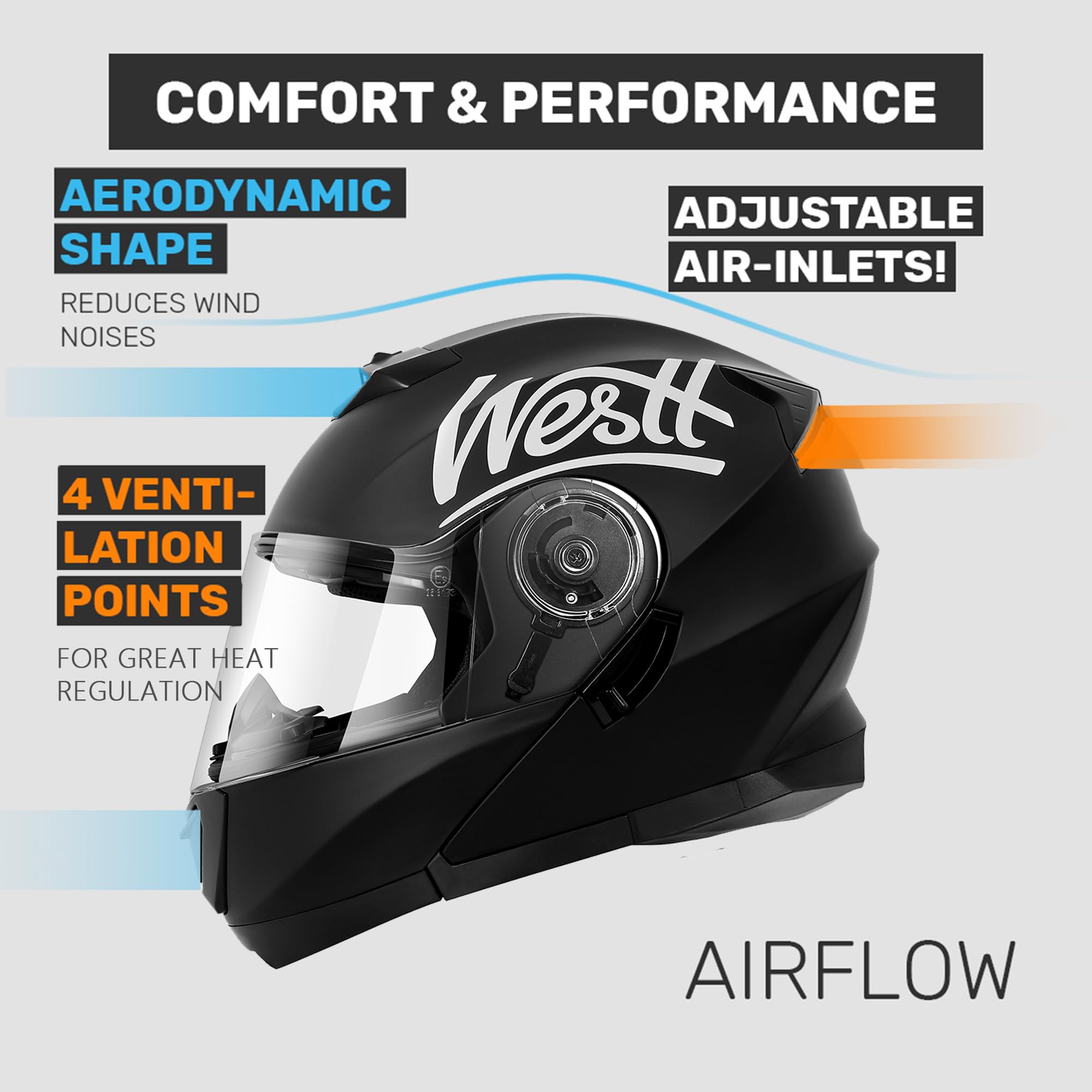 Westt Open Face Motorcycle Helmet - Motocross Helmet Liftable Chin & Dual Visor - Atv Helmets For Adults Motorcycle Dot Approved
