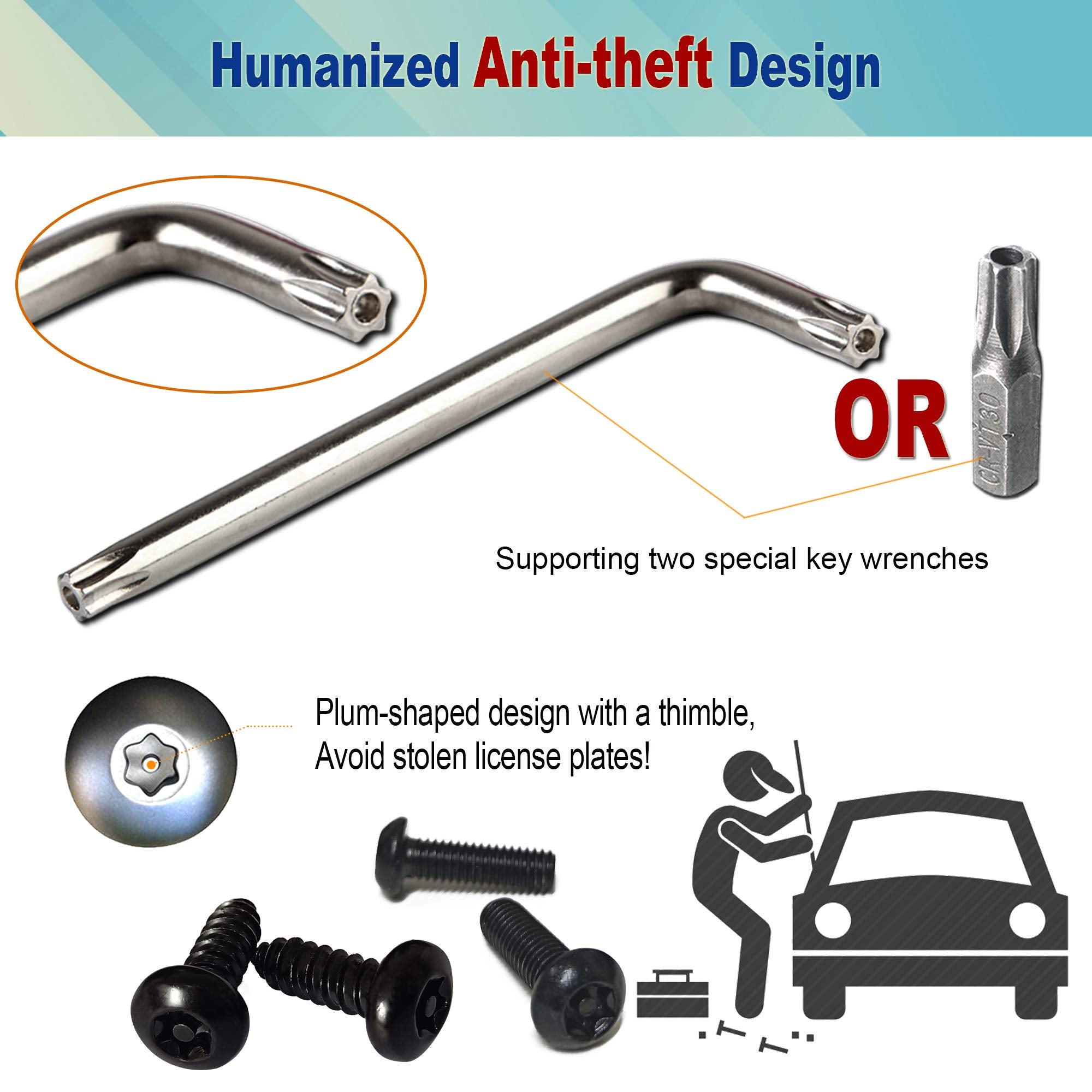 Bggtmo Black License Plate Screws- Stainless Steel Car Tag Plate Mounting Hardware, Anti-Theft Security Screws Bolts Fit Front B