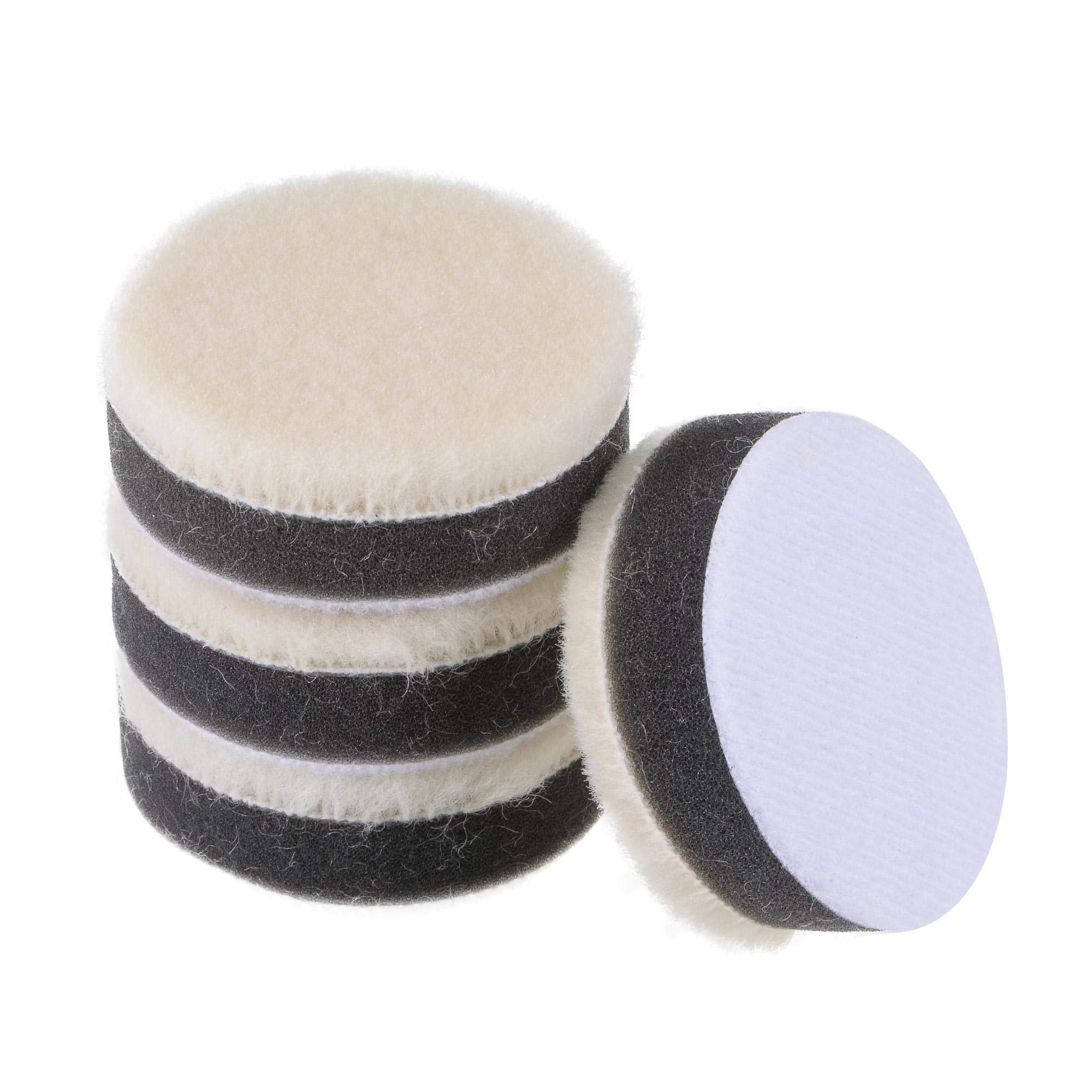 uxcell 2 Wool Felt Sponge Polishing Pad Hook and Loop Buffing Wheel Fine Polishing for Orbital Polisher Buffer 4 Pcs