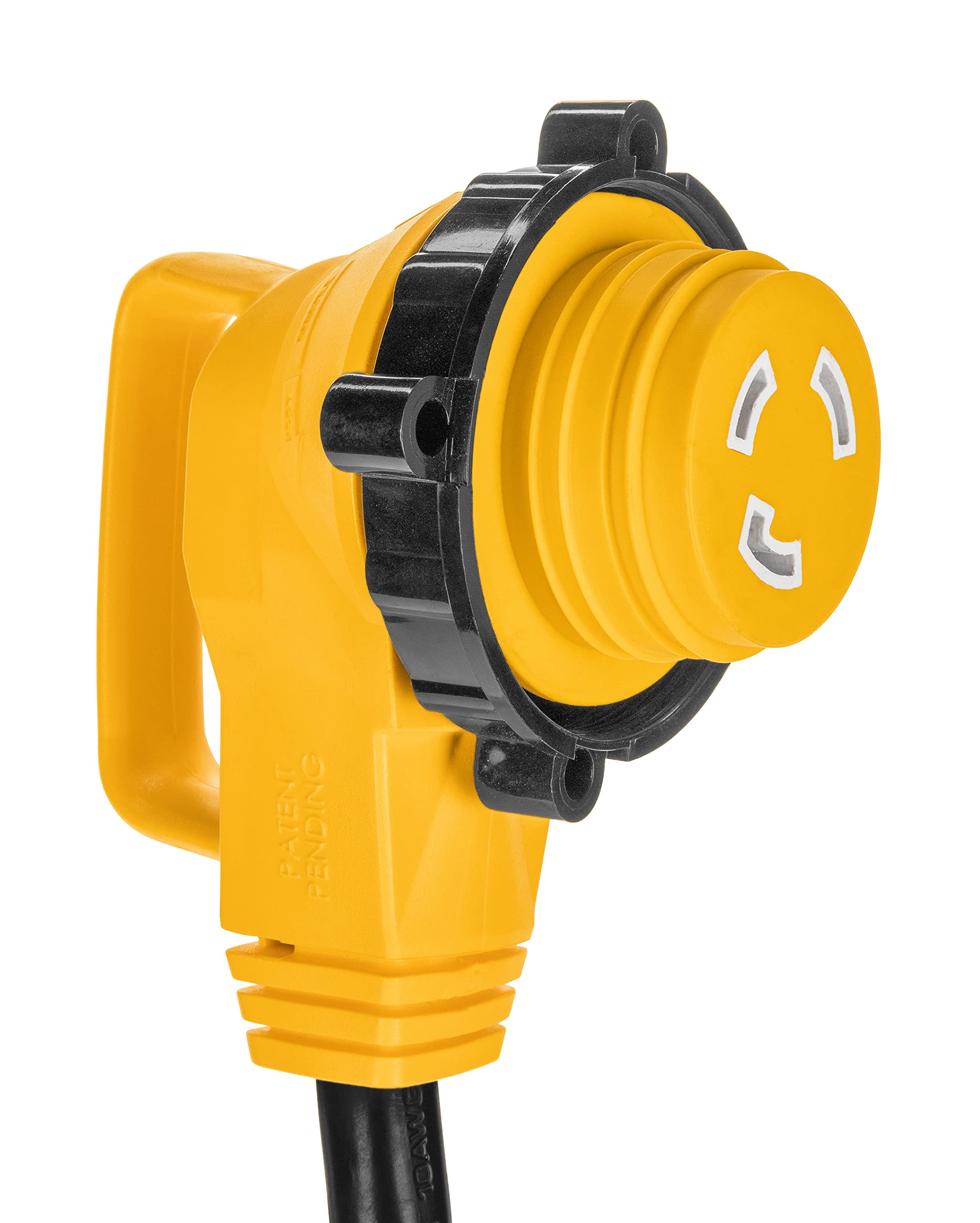 Camco Power Grip 25-Ft 30 Amp Rv Extension Cord W/90 Locking End - Rated For 125V / 3,750W - Features Threaded Locking Ring For