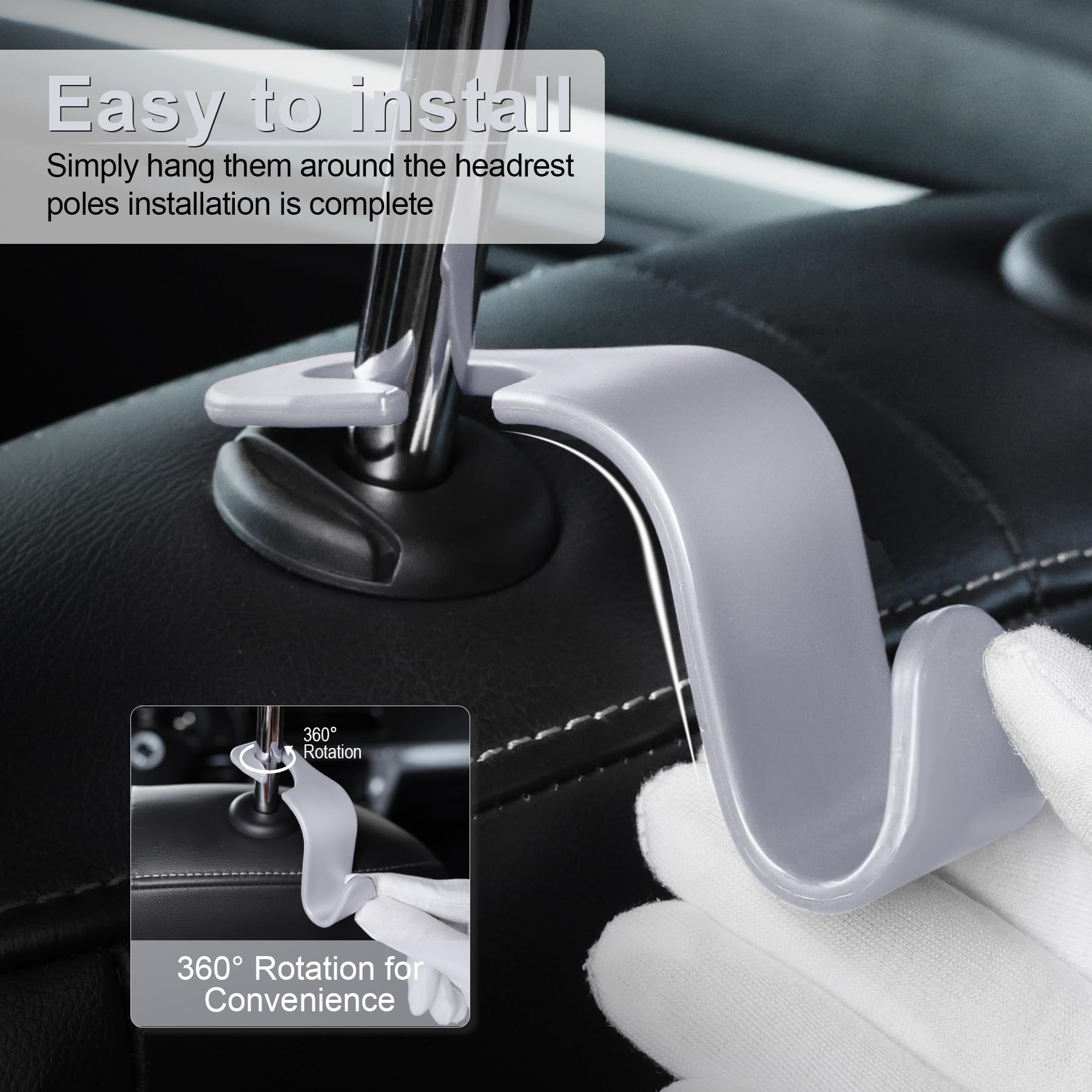 Livtee Car Seat Headrest Hook, Car Headrest Hidden Hook, 4 Pack Universal Auto Car Back Seat Hook Organizer For Purse Coat, Car