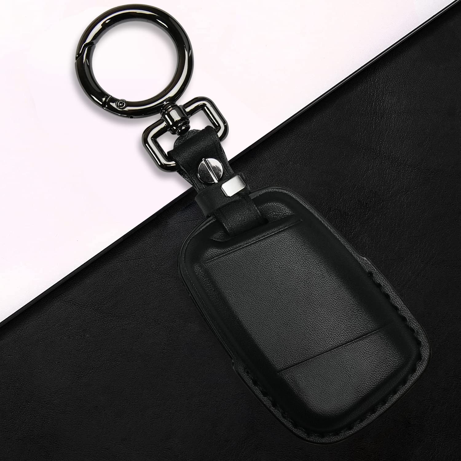 Tukellen For Volkswagen Leather Key Fob Cover Compatible With Vw Atlas Golf Alltrack Jetta Passat Tiguan Smart 4 Buttons Key Fob