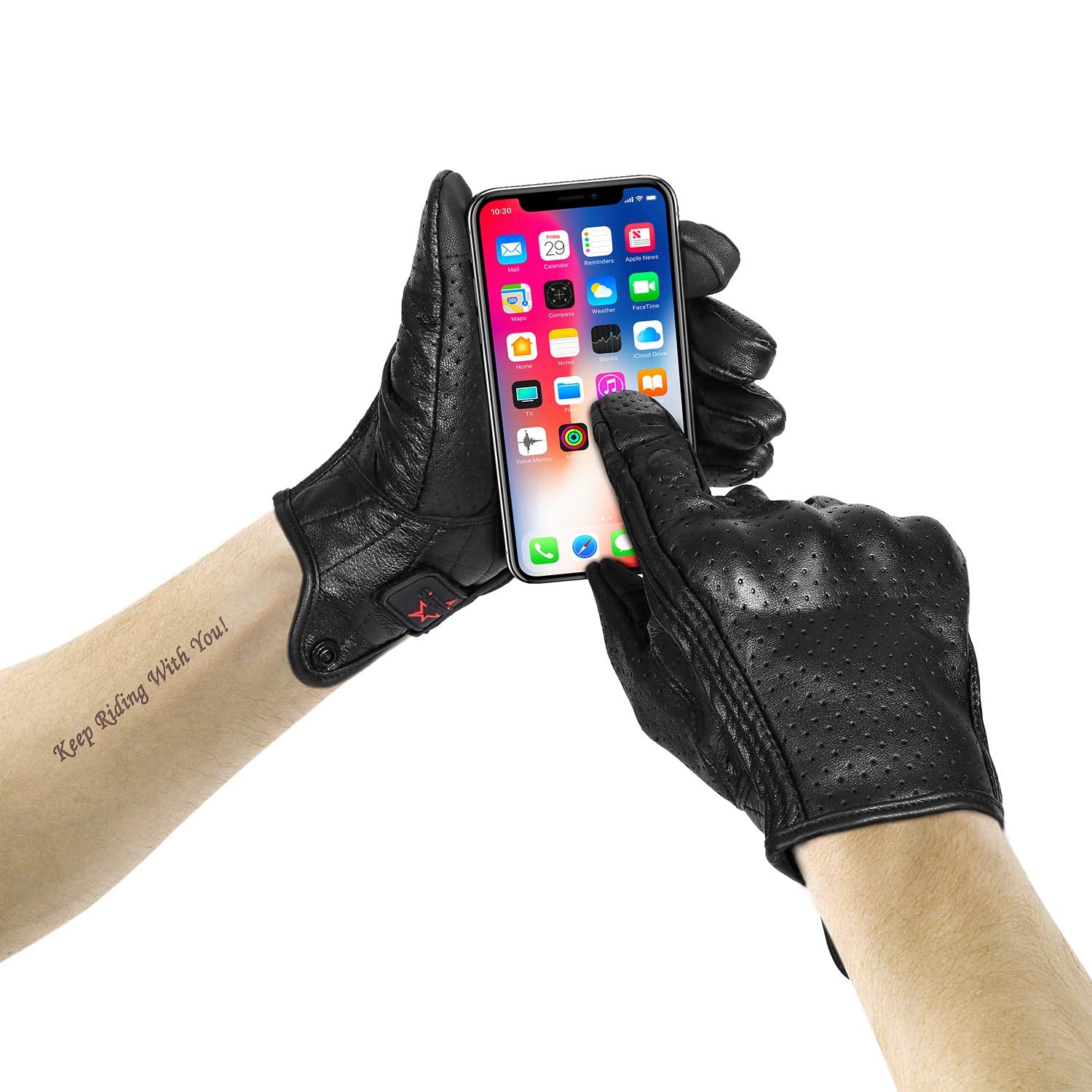 Full Finger Goat Skin Leather Touch Screen Motorcycle Gloves Men/Women S,M,L,Xl,Xxl (Perforated, Xxl)