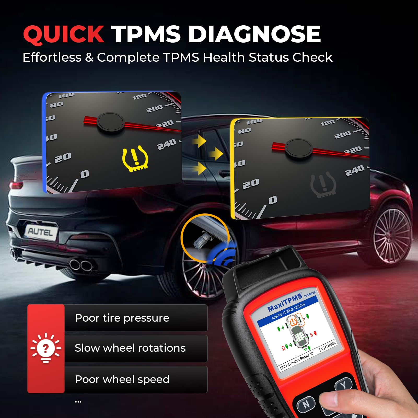 Autel MaxiTPMS TS508WF TPMS Programming Tool, 2024 Upgraded of TS508 for MX-Sensors (315/433 MHz) TPMS Relearn/Activate All Sens