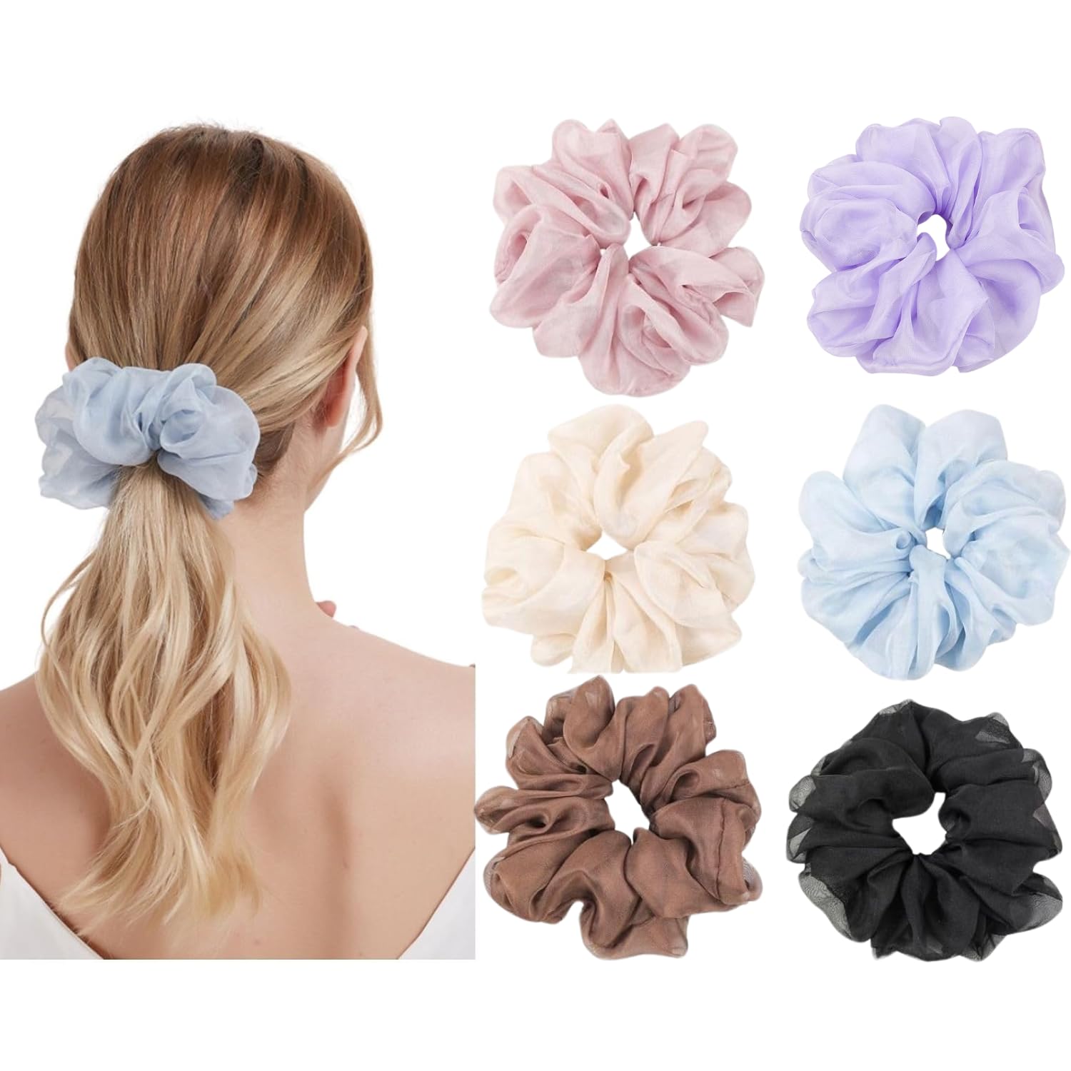 4 Packs Soft Oversized Scrunchies Jumbo Organza Scrunchies Summer big Scrunchie  Large Giant Chiffon Scrunchie  Extra Large Scrunchies for Women and Girls-New