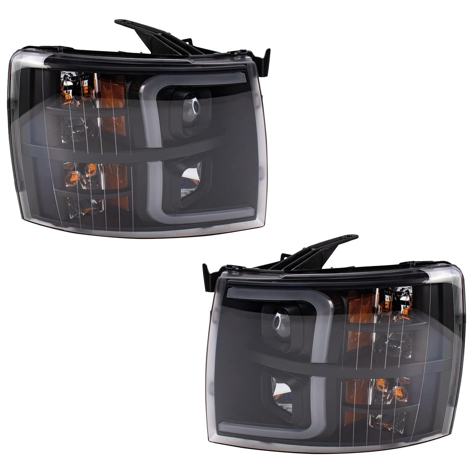 Trq Headlight Assembly Set Headlights Driver & Passenger Side Halogen Compatible With 2007-2013 Chevrolet Silverado 1500 2007-20