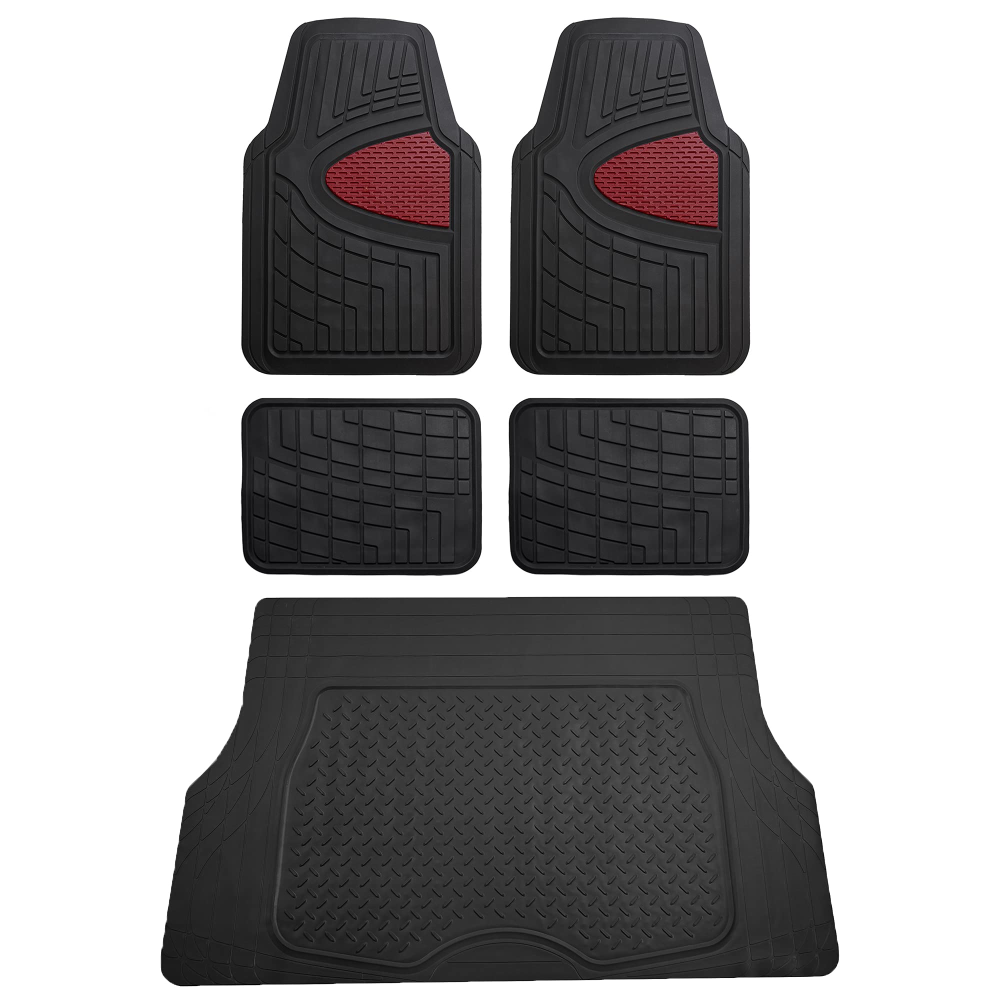 FH Group Premium Liners Tall Channel Trimmable All Weather Rubber Full Set Car Floor Mats (Pink) w. Trimmable All-Season Cargo L